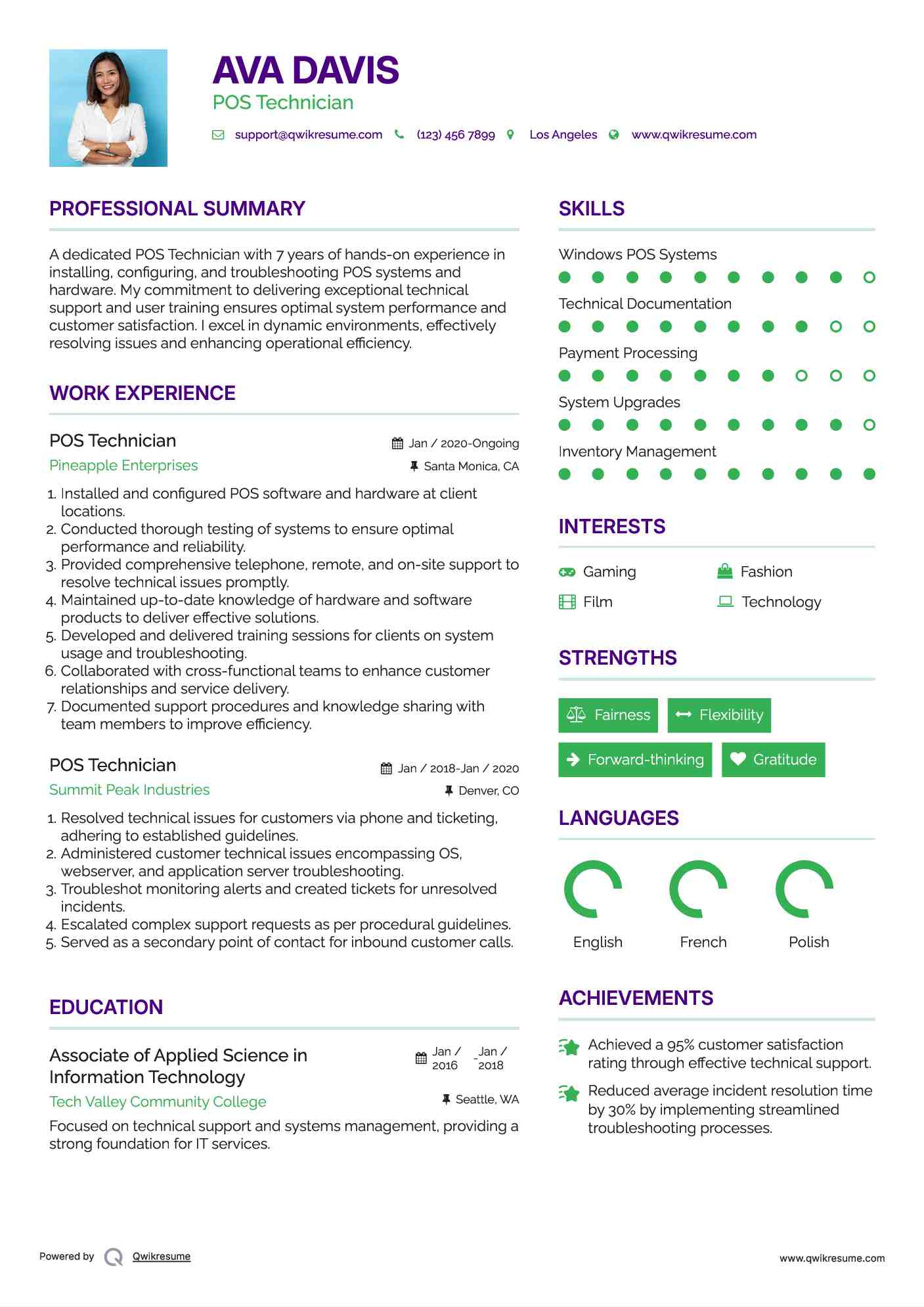 POS Technician Resume Template