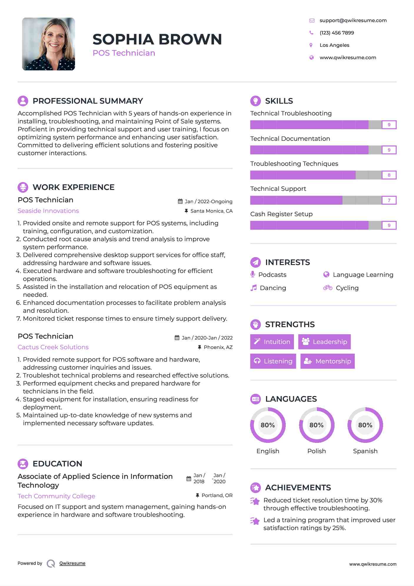 POS Technician Resume Model