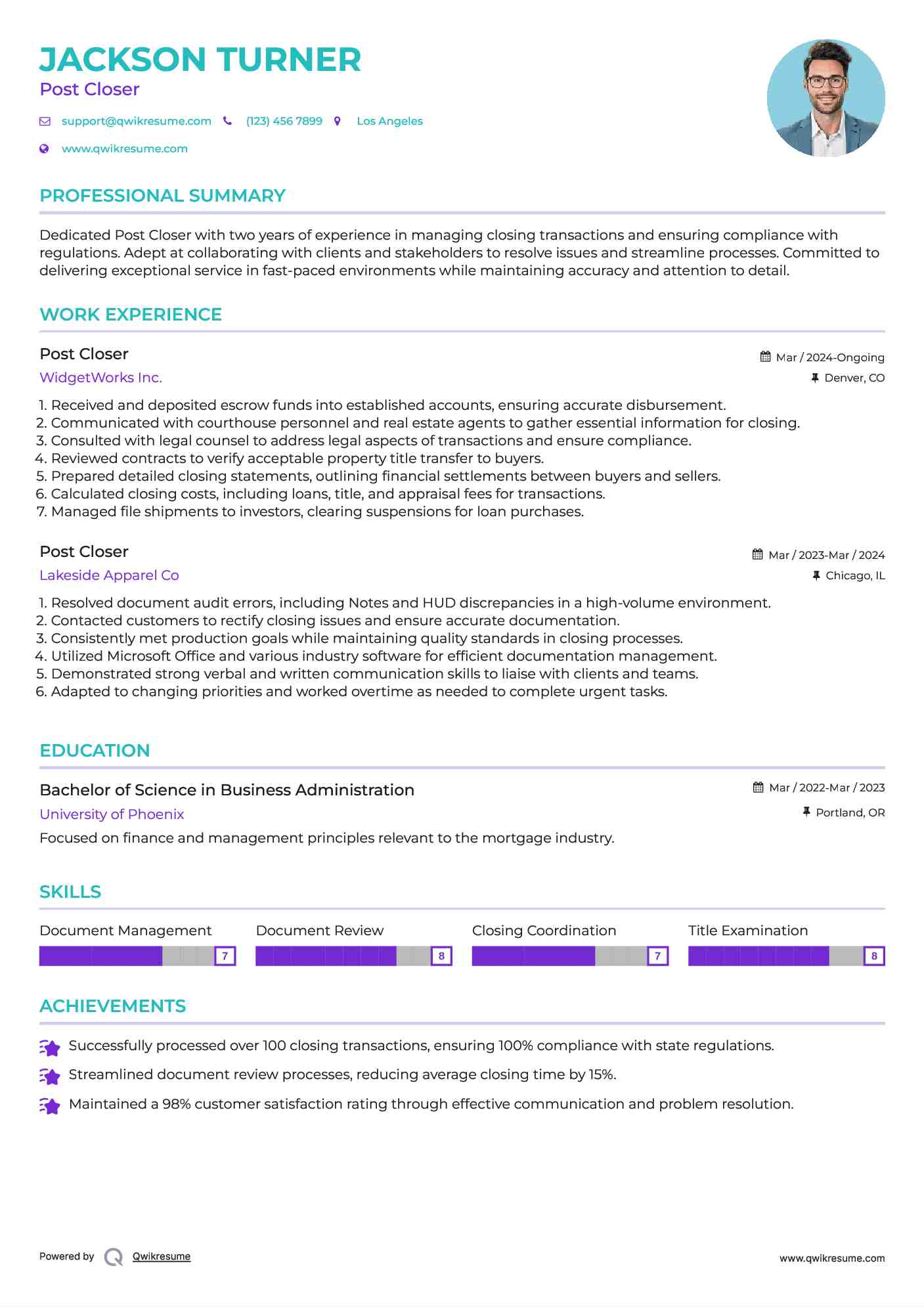 Post Closer Resume Template