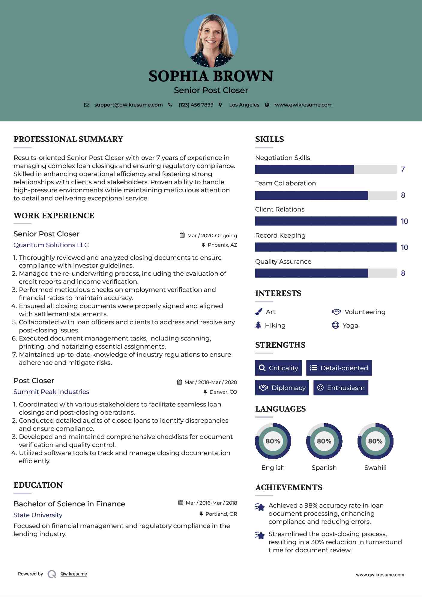 Senior Post Closer Resume Sample