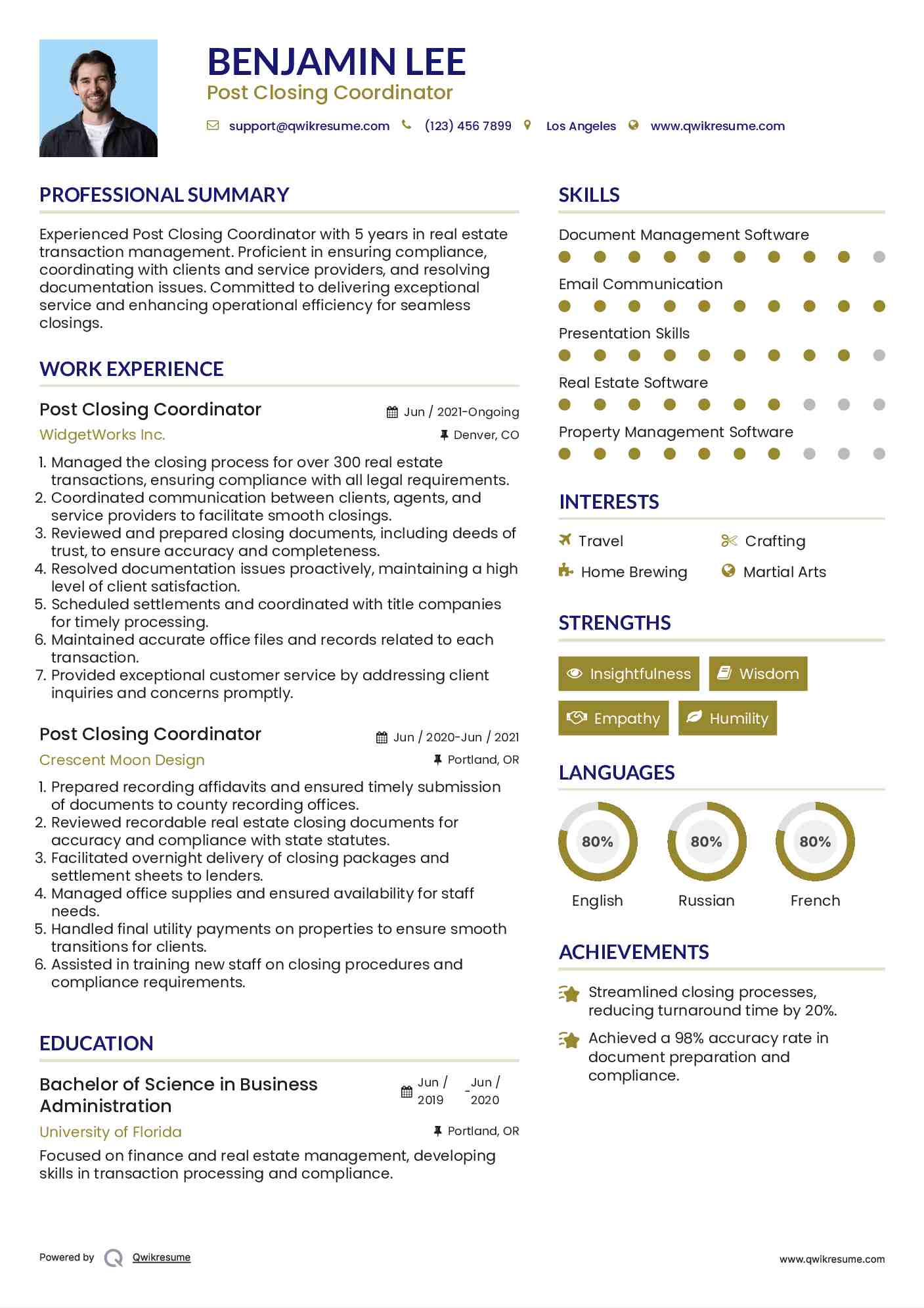 Post Closing Coordinator Resume Template