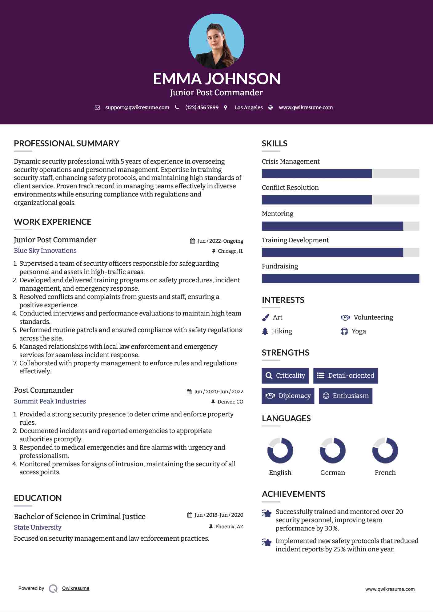 Junior Post Commander Resume Model