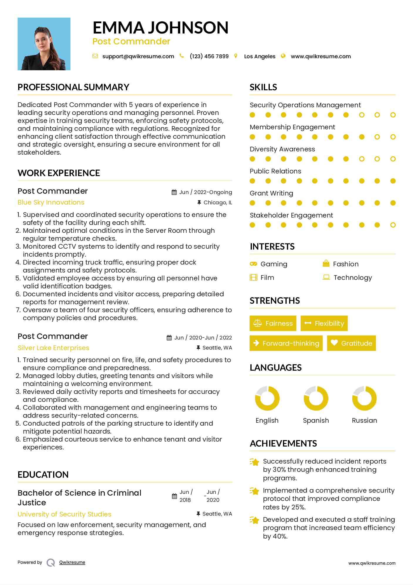 Post Commander Resume Format