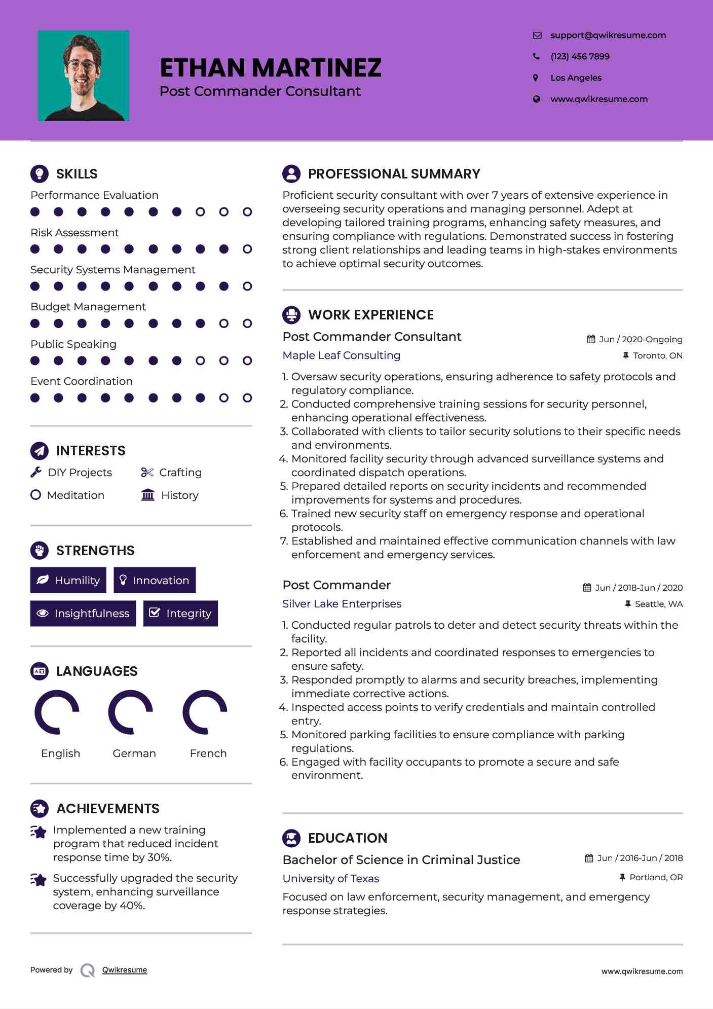 Post Commander Consultant Resume Template
