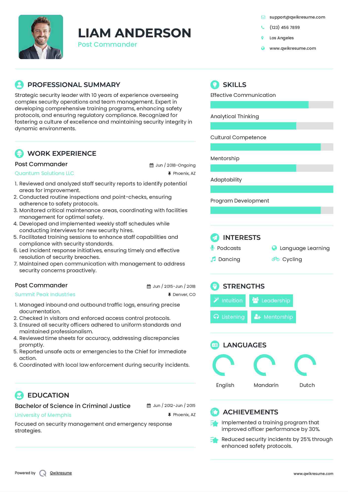 Post Commander Resume Model