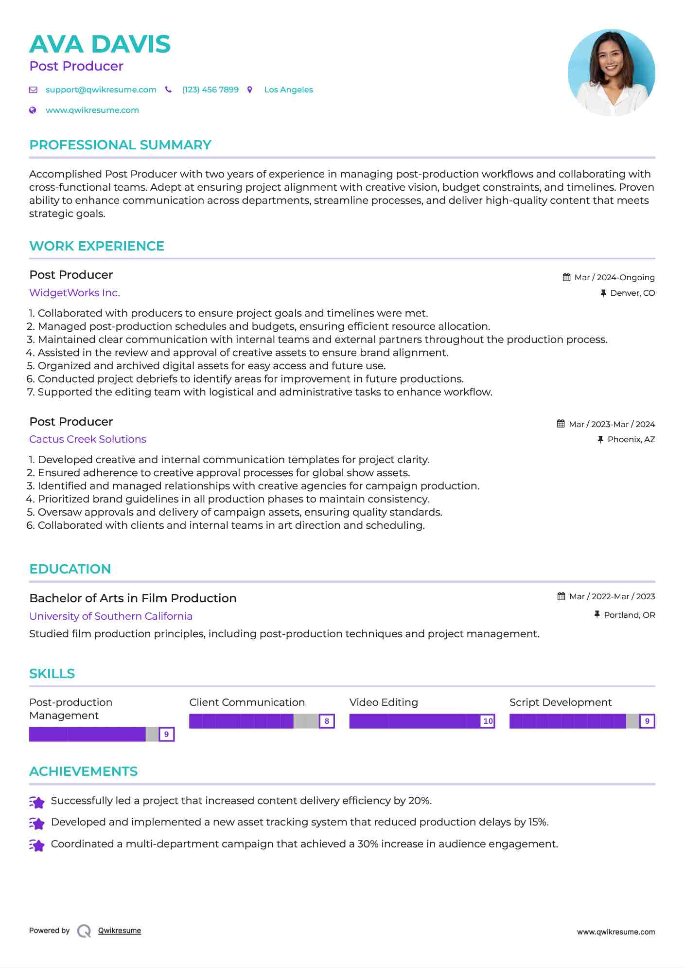Post Producer Resume Template