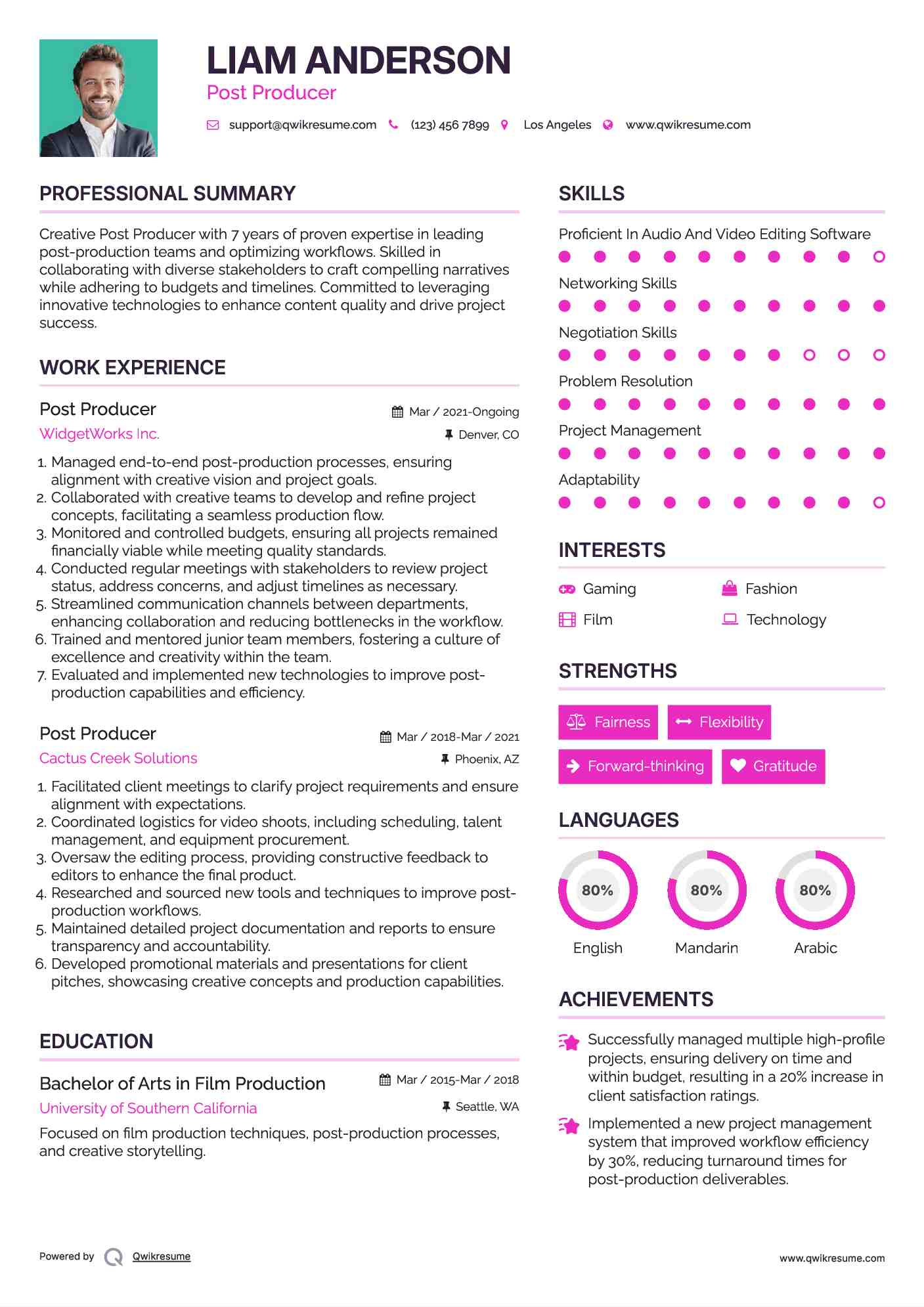 Post Producer Resume Example