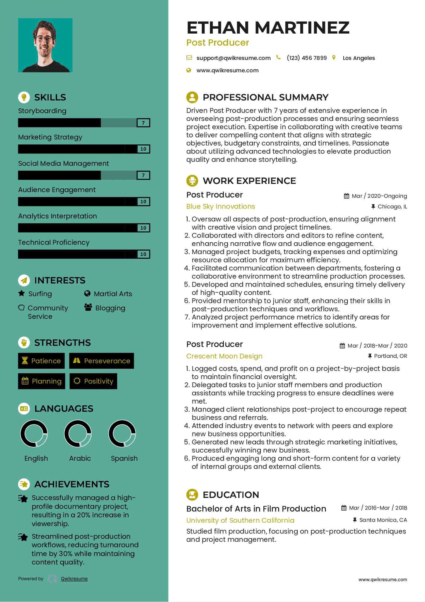 Post Producer Resume Template