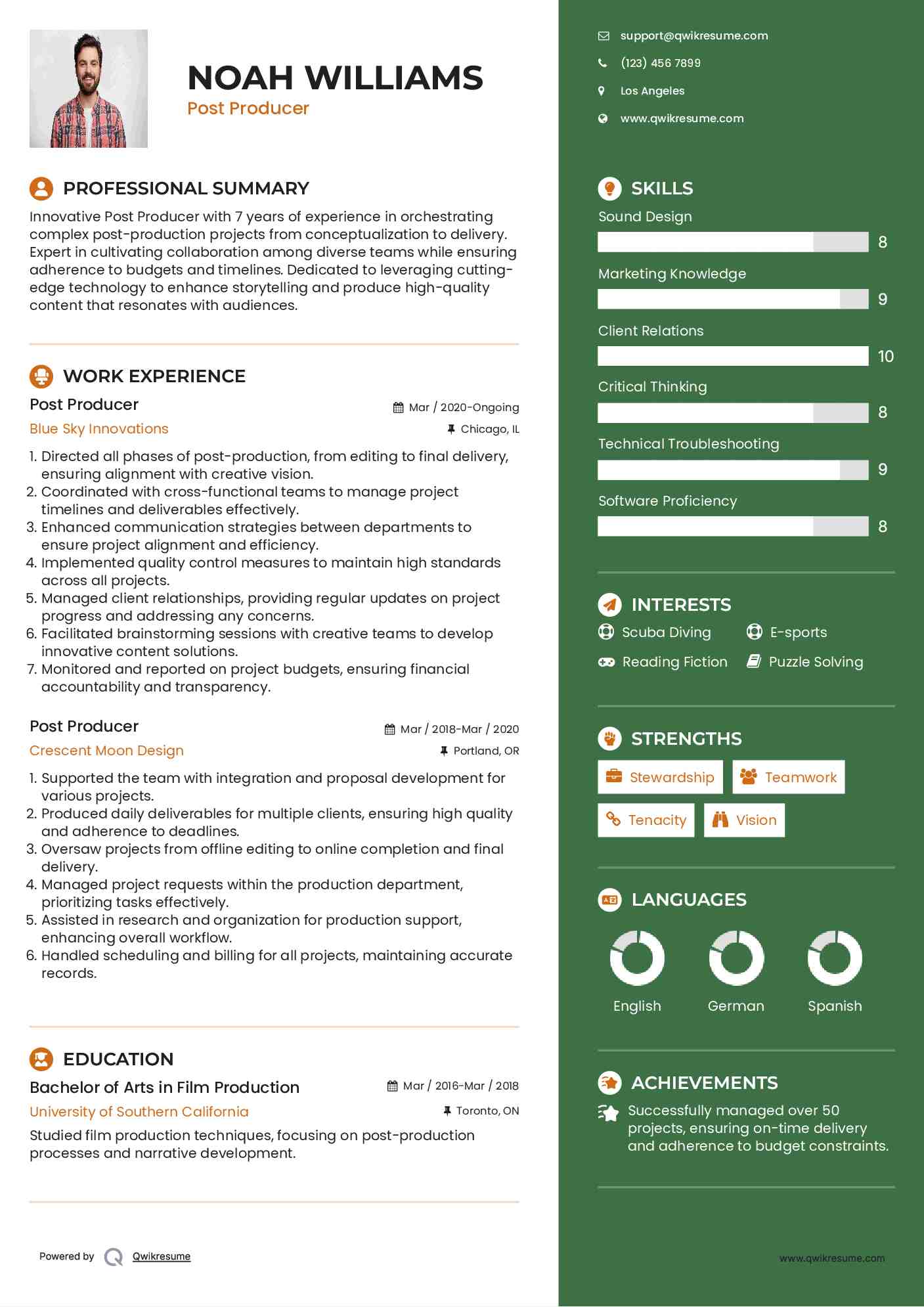 Post Producer Resume Template