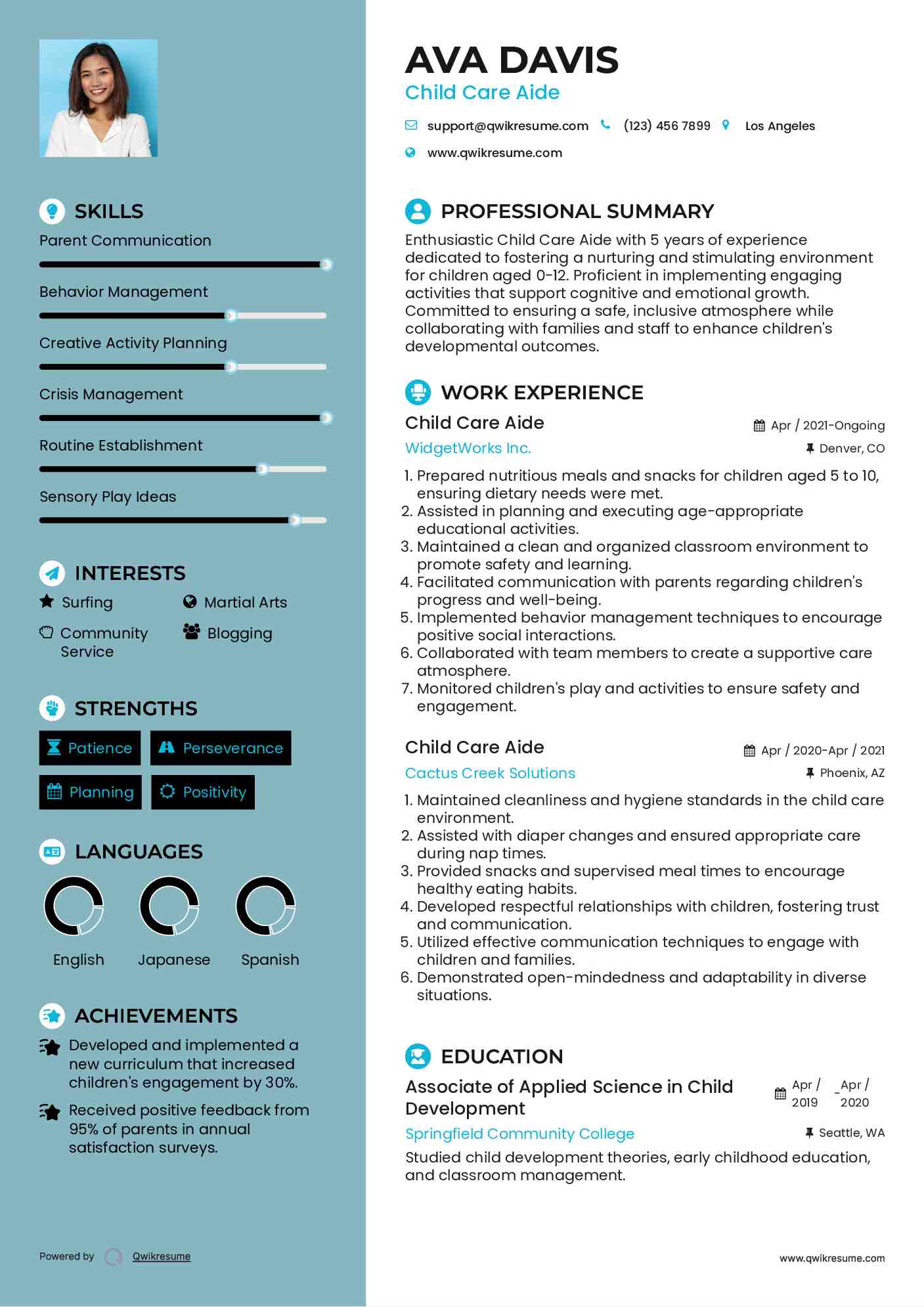 Child Care Aide Resume Model