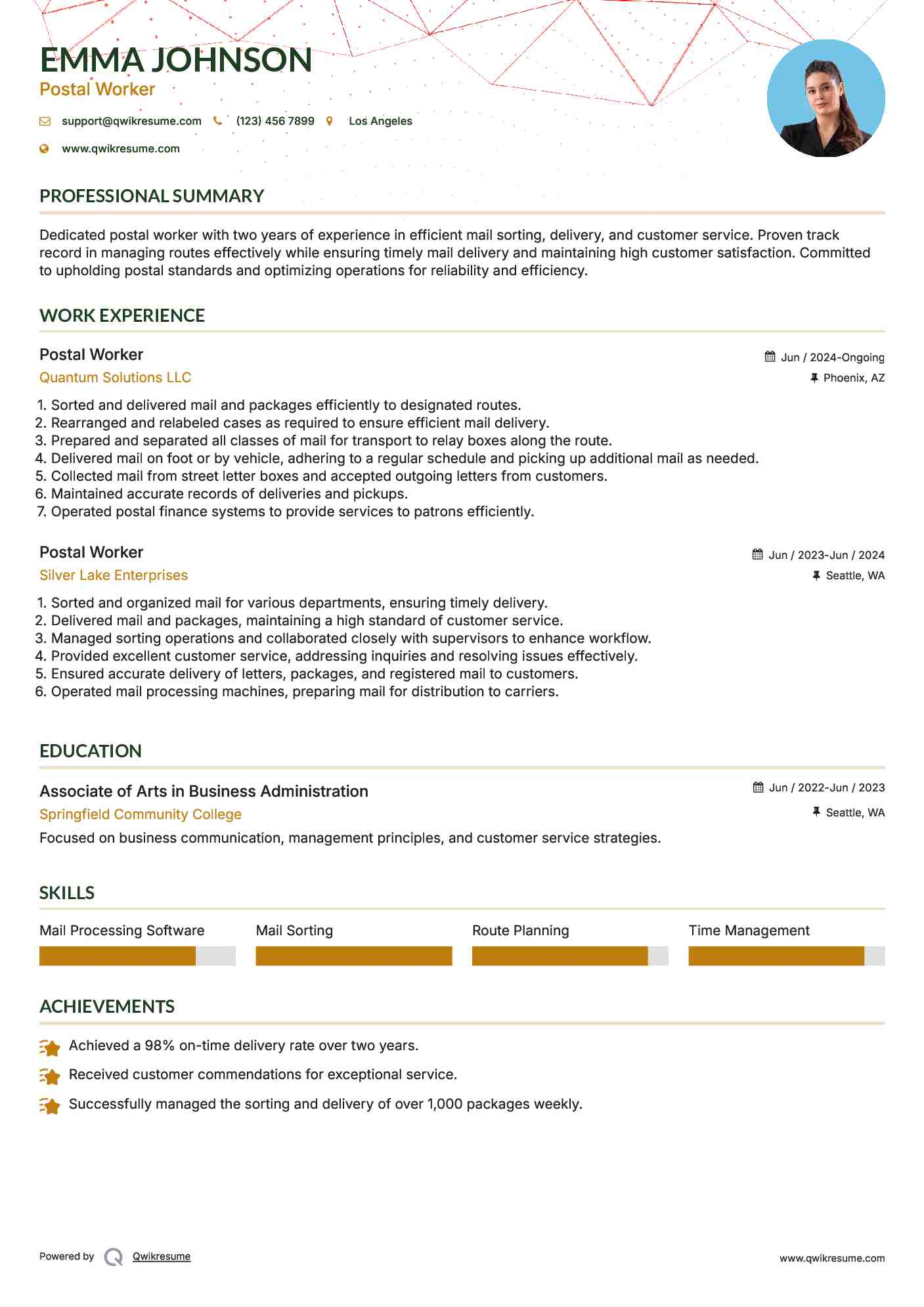 Postal Worker Resume Format