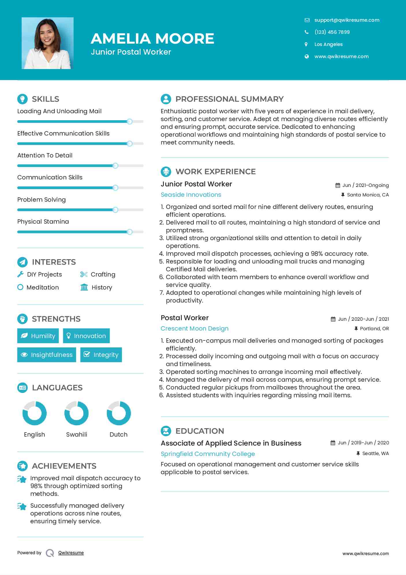 Junior Postal Worker Resume Template