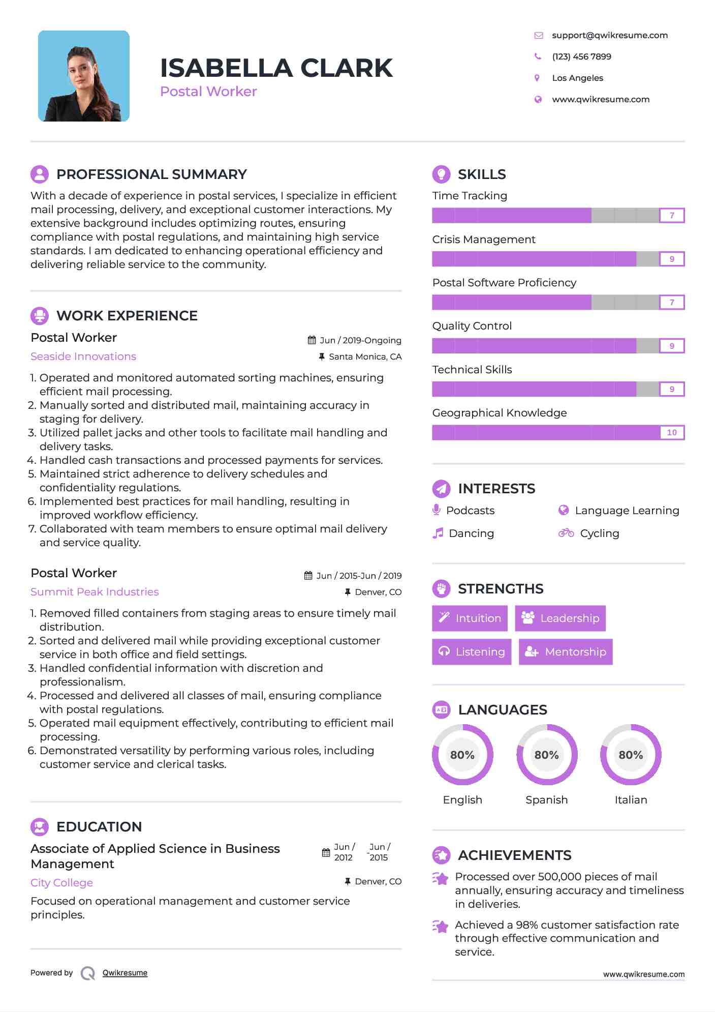 Postal Worker Resume Samples QwikResume