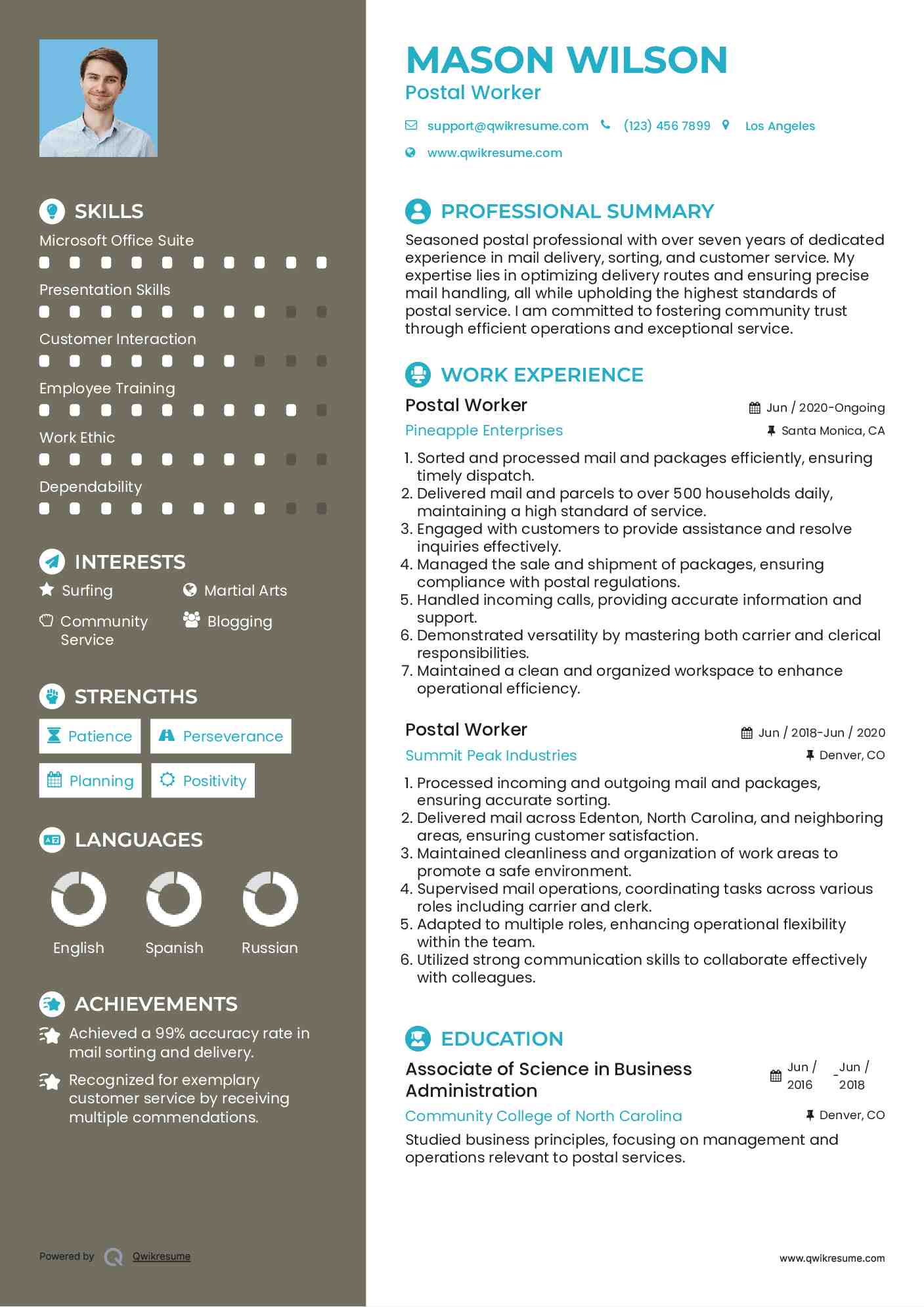 Postal Worker Resume Format