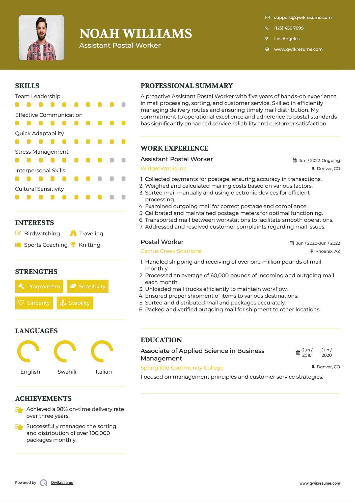 Postal Worker Resume Samples QwikResume