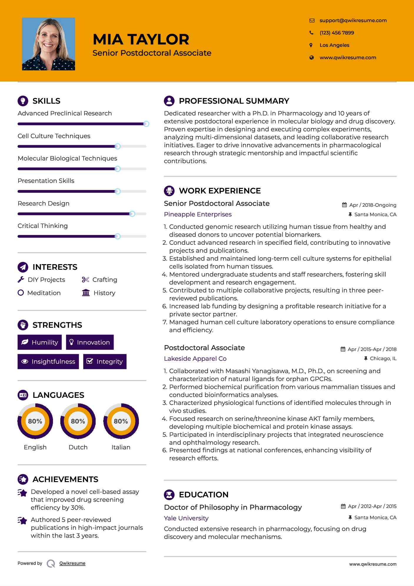 Postdoctoral Associate Resume Samples | QwikResume