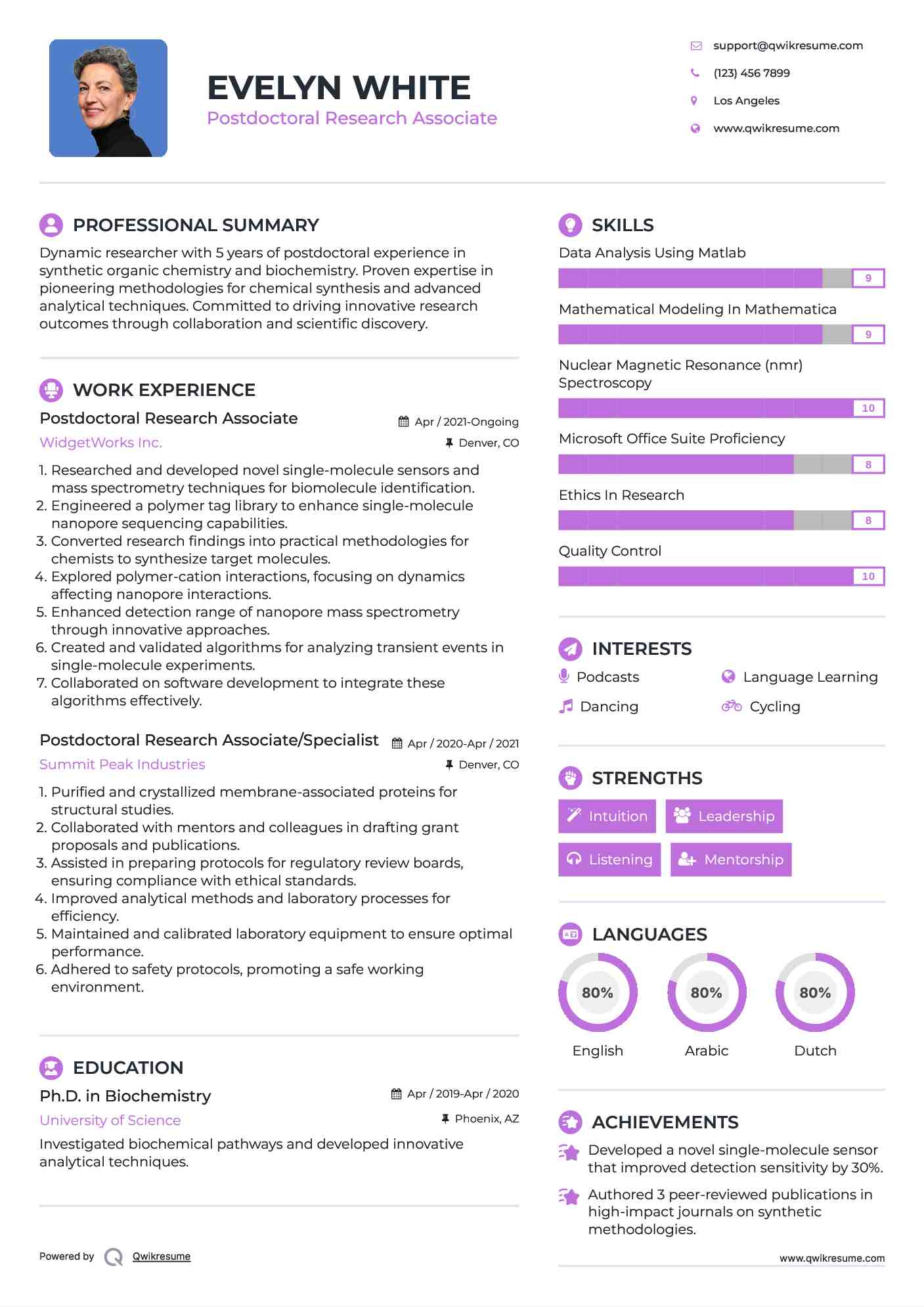 Postdoctoral Research Associate Resume Template