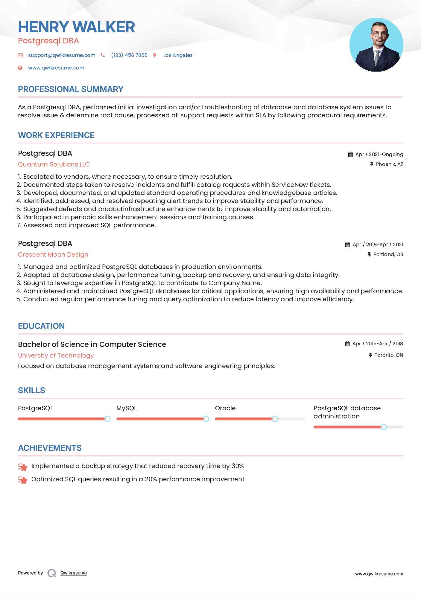 10+ Postgresql DBA Resume Samples & Templates for 2025
