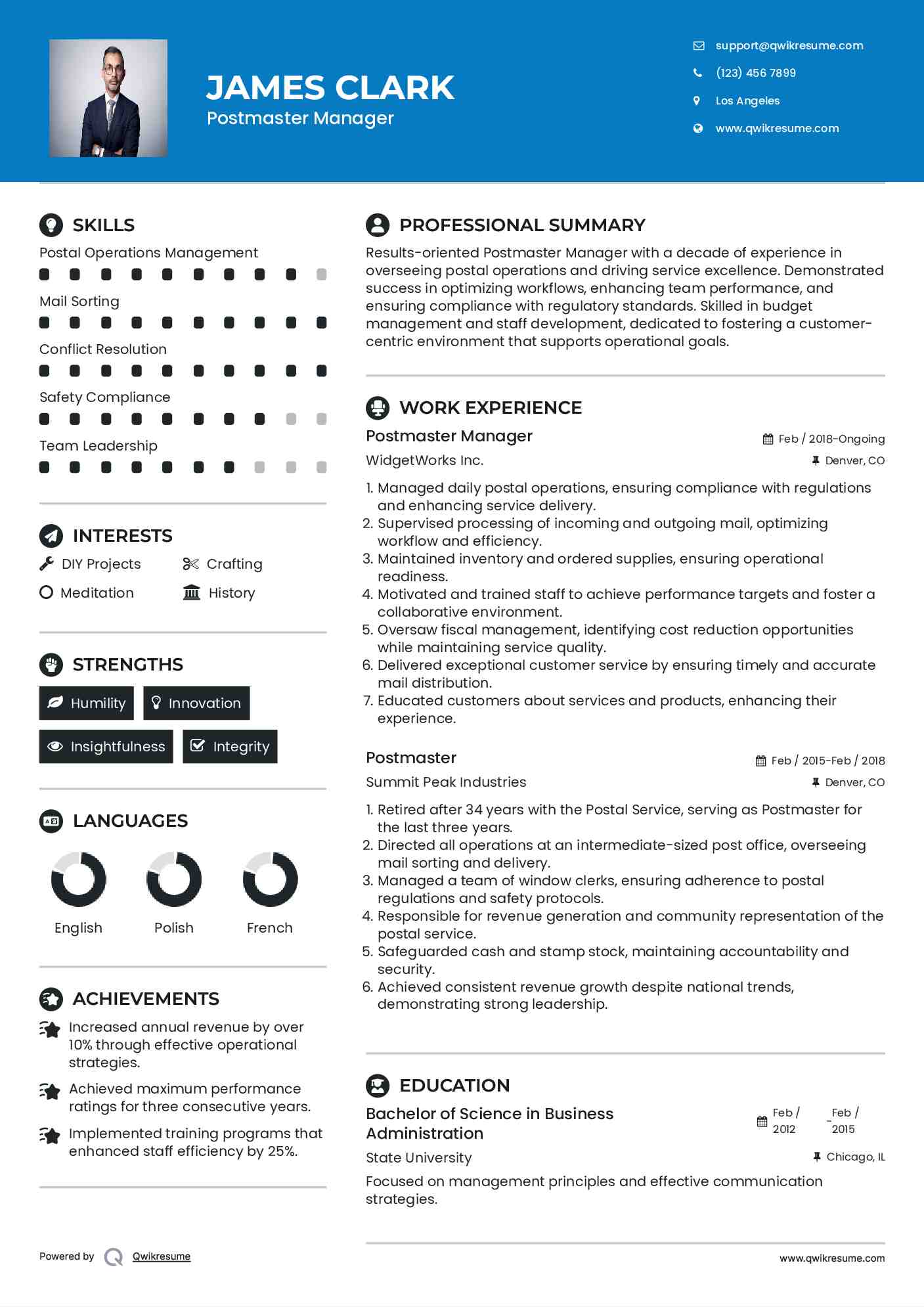 Postmaster Manager Resume Format