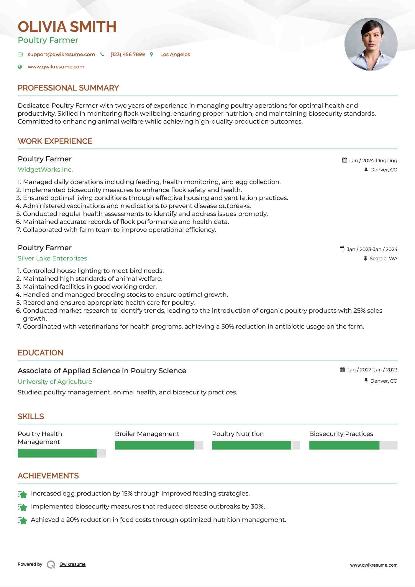 Poultry Farmer Resume Example