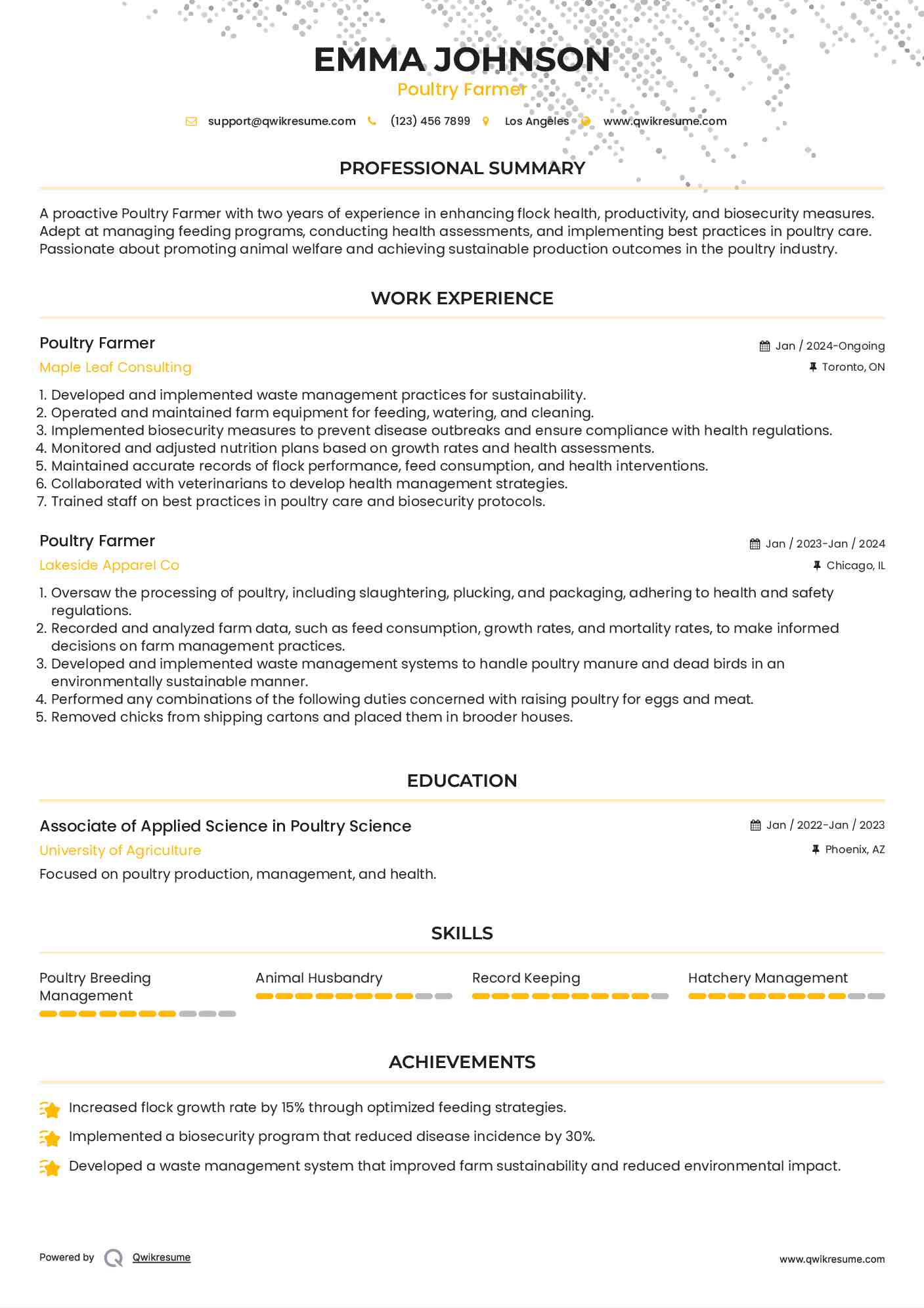 Poultry Farmer Resume Template