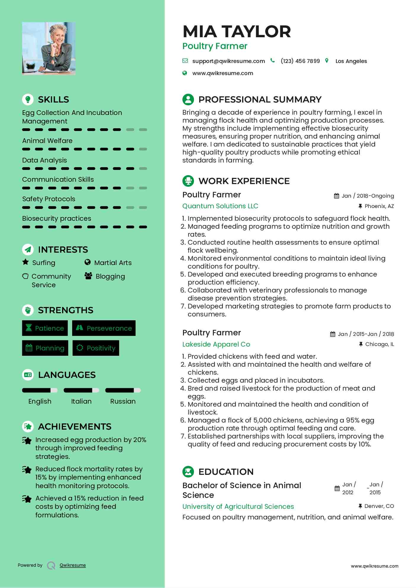 Poultry Farmer Resume Model