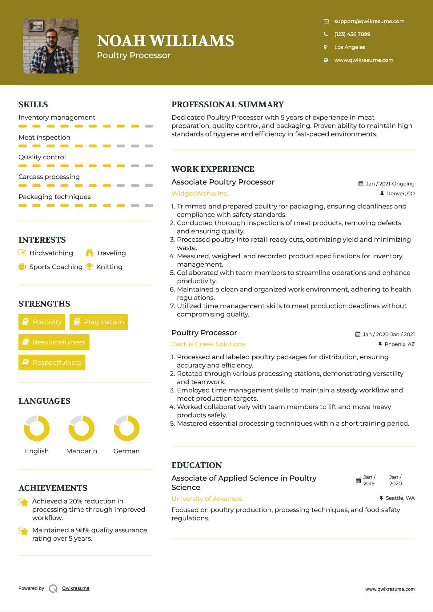 Associate Poultry Processor Resume Model