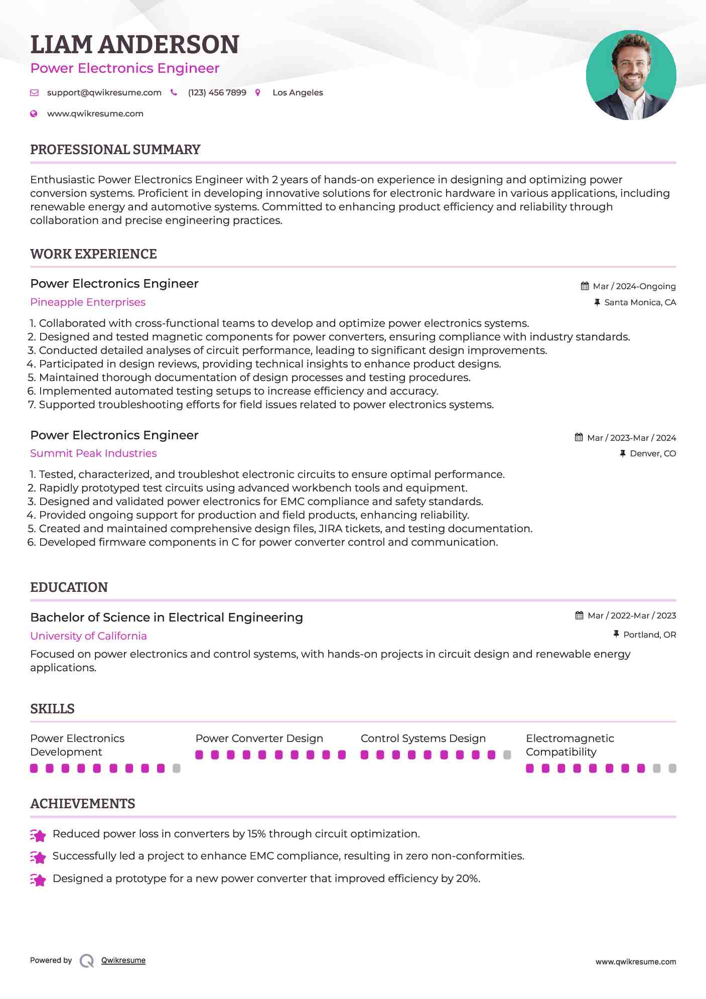 Power Electronics Engineer Resume Template