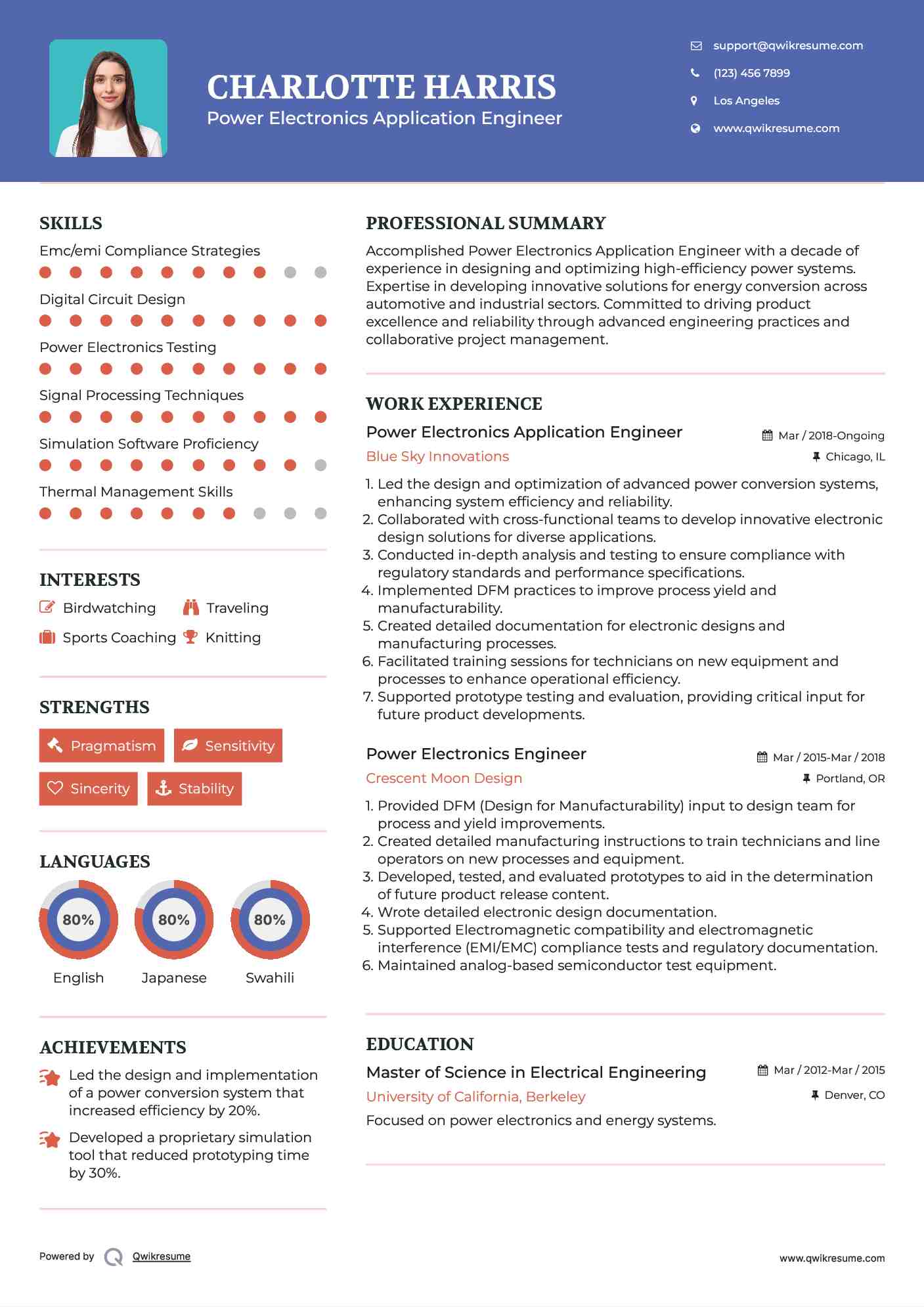 Power Electronics Application Engineer Resume Template