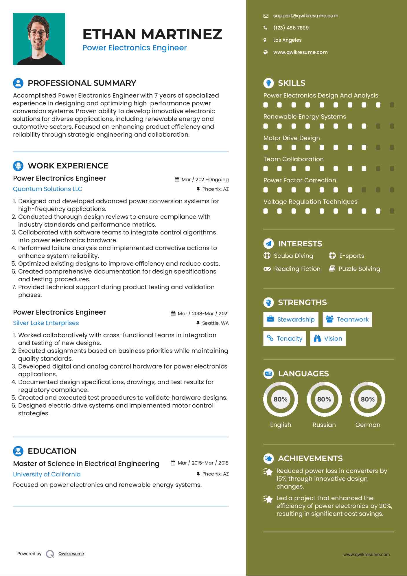 Power Electronics Engineer Resume Model