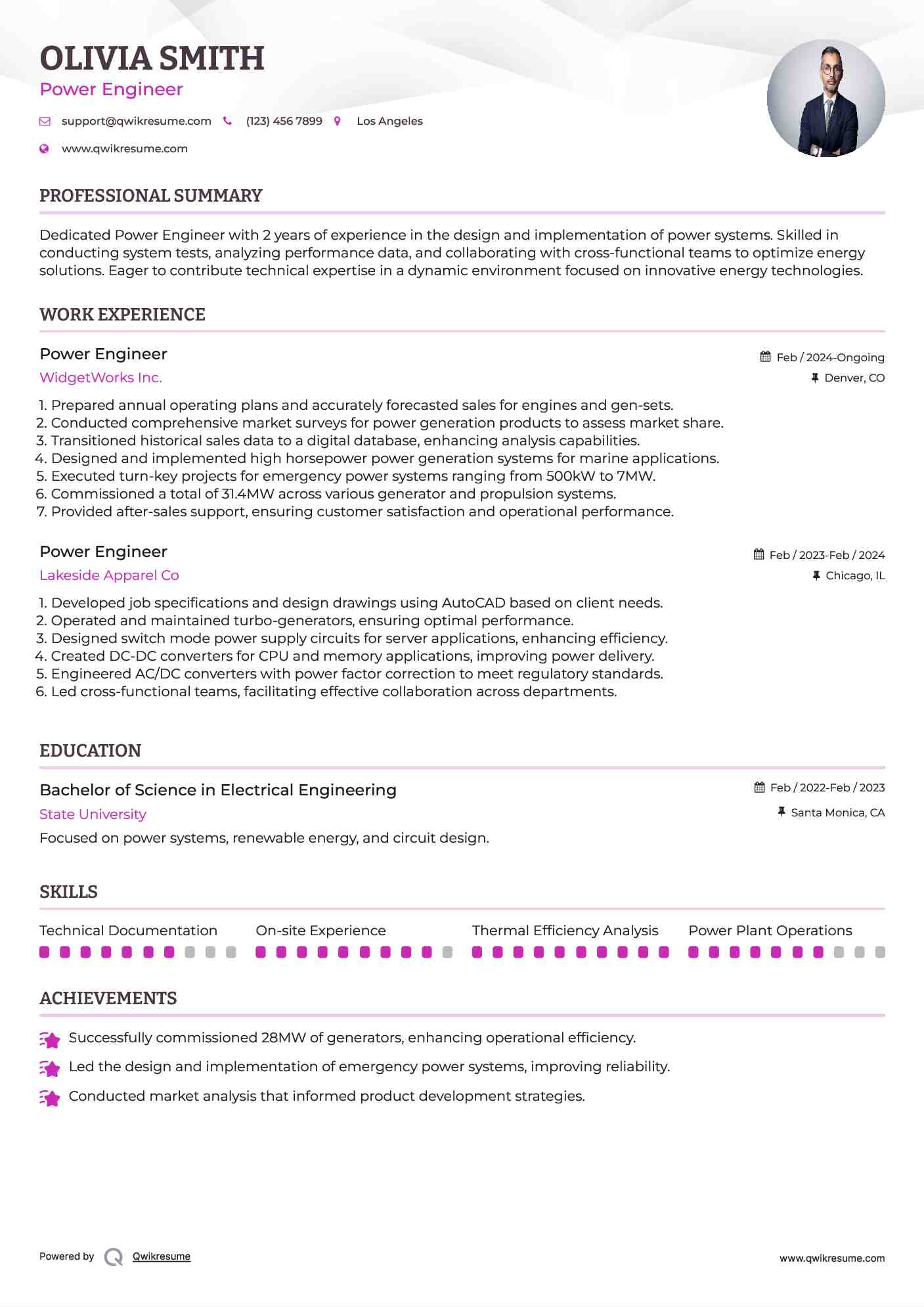 Power Engineer Resume Format