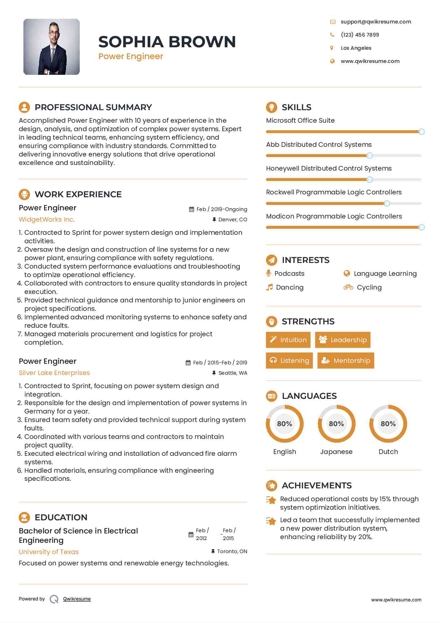 Power Engineer Resume Sample