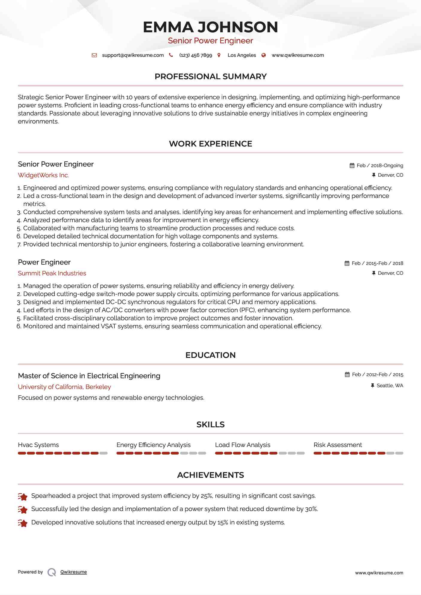 Senior Power Engineer Resume Template