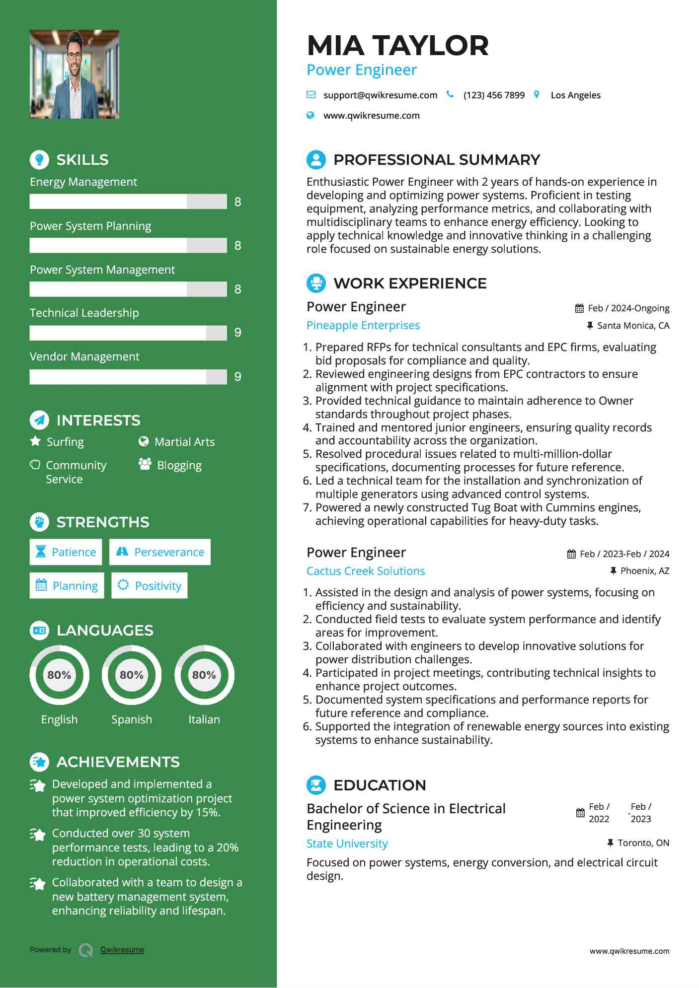 Power Engineer Resume Example