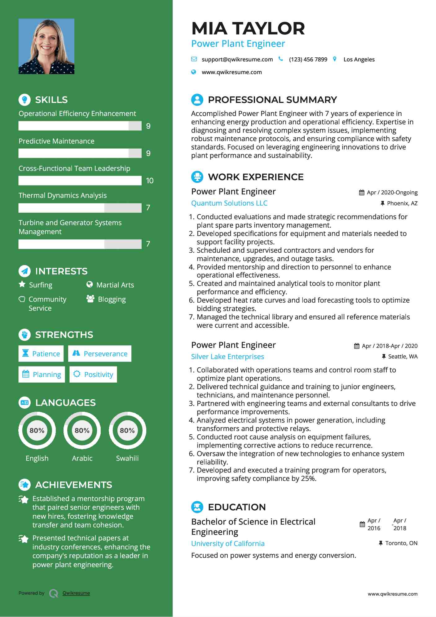 Power Plant Engineer Resume Template
