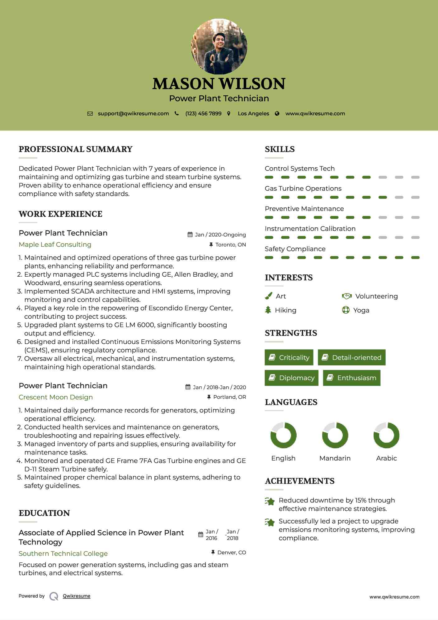 Power Plant Technician Resume Samples QwikResume