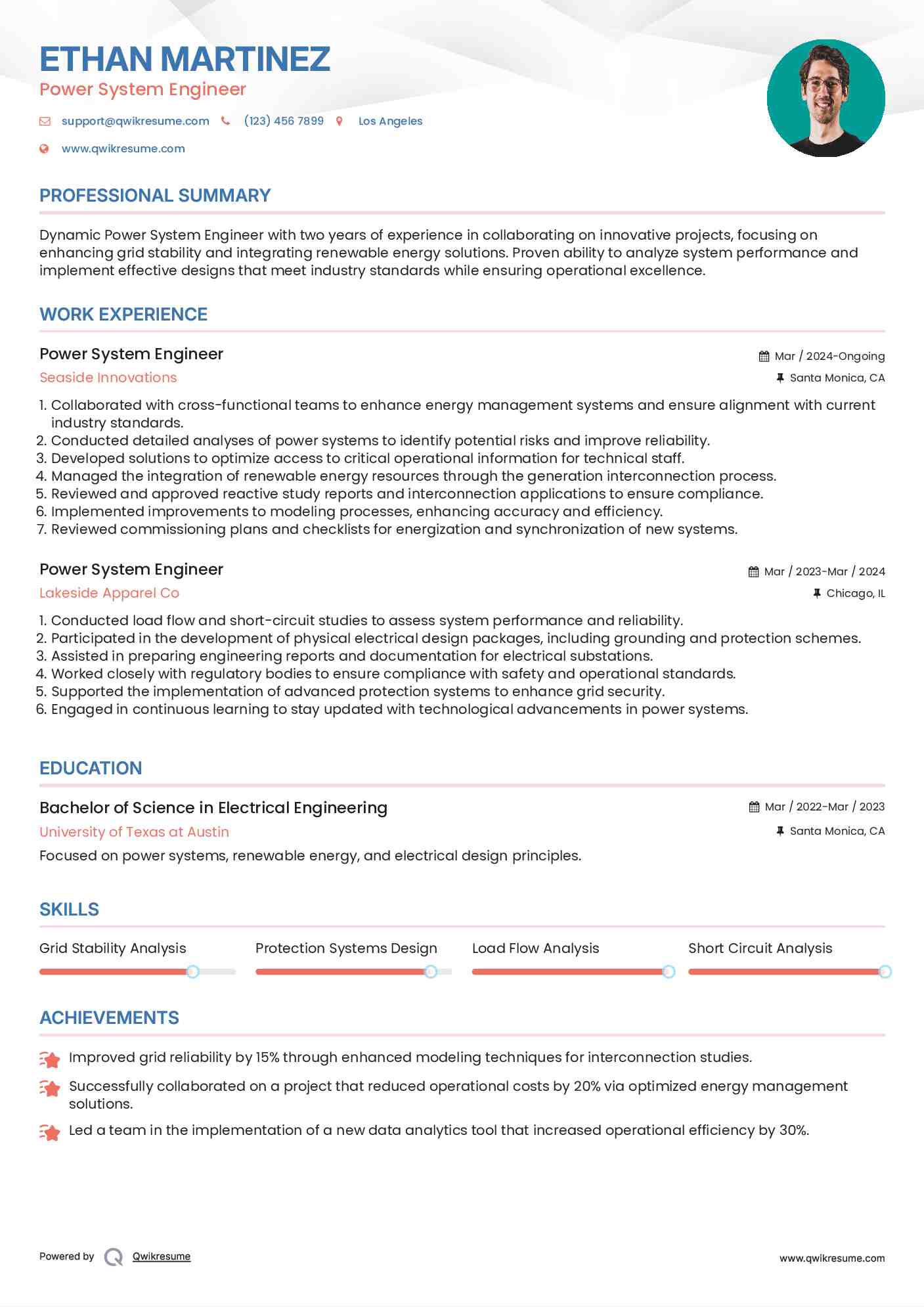 Power System Engineer Resume Format