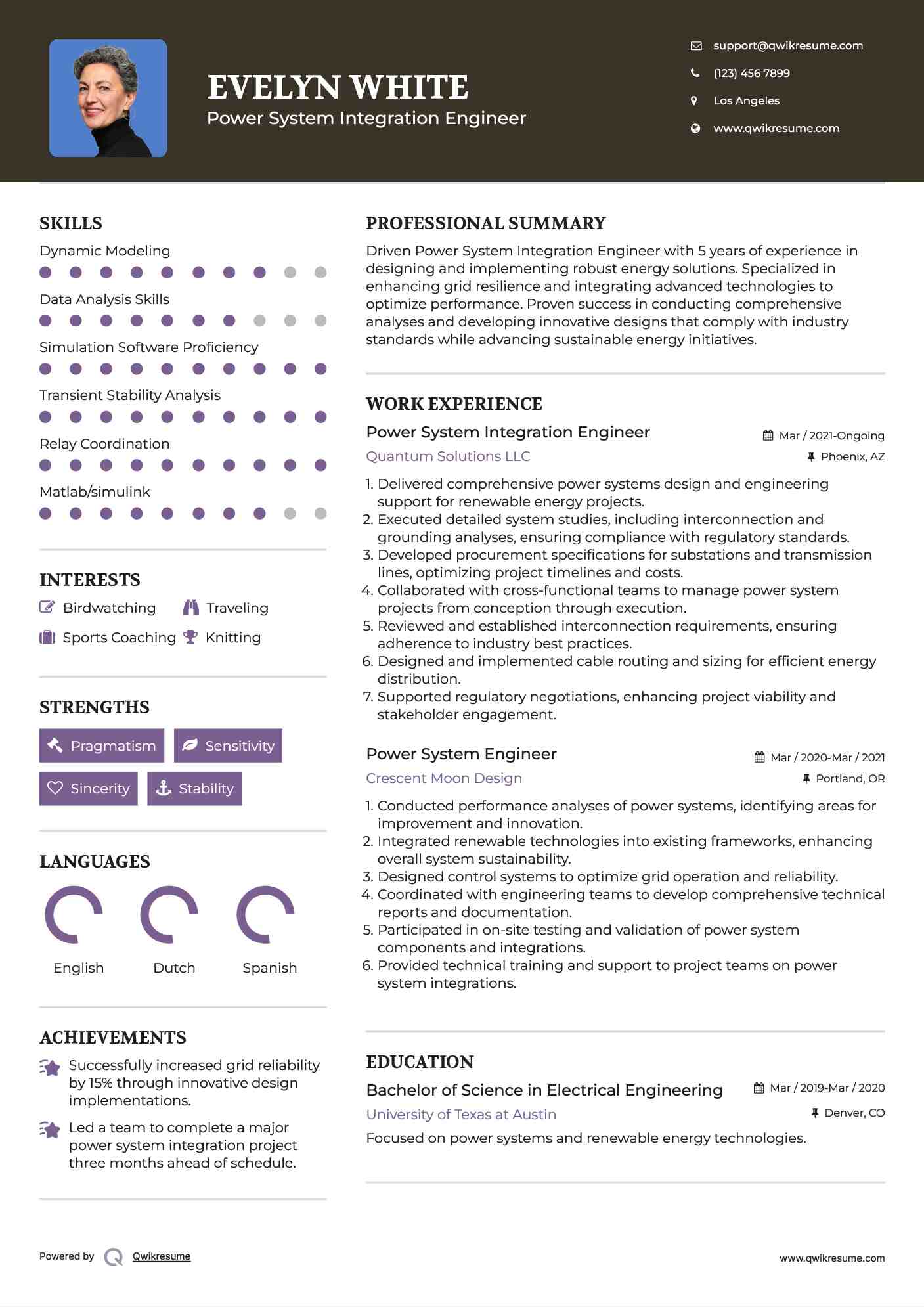 Power System Integration Engineer Resume Model