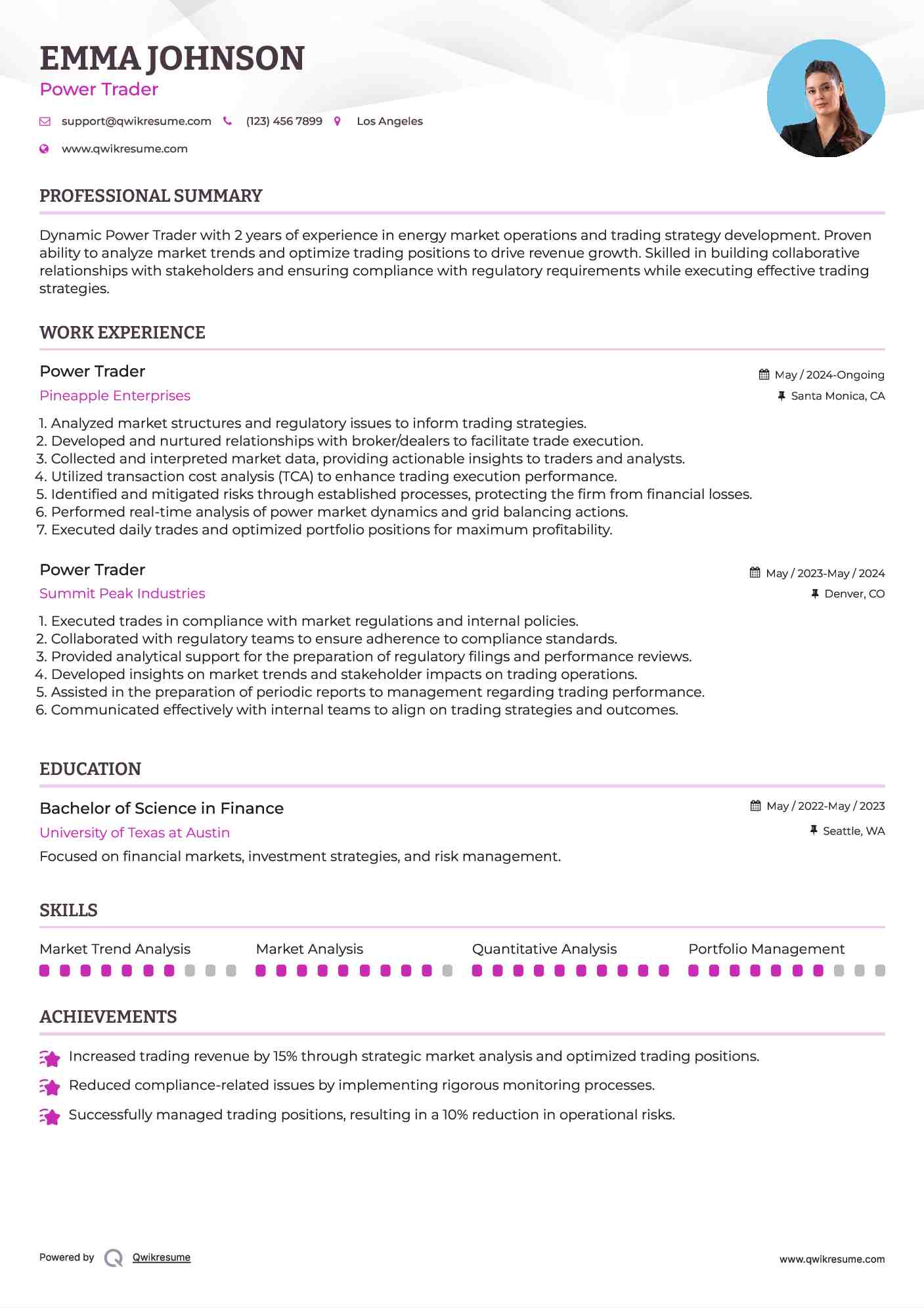 Power Trader Resume Format