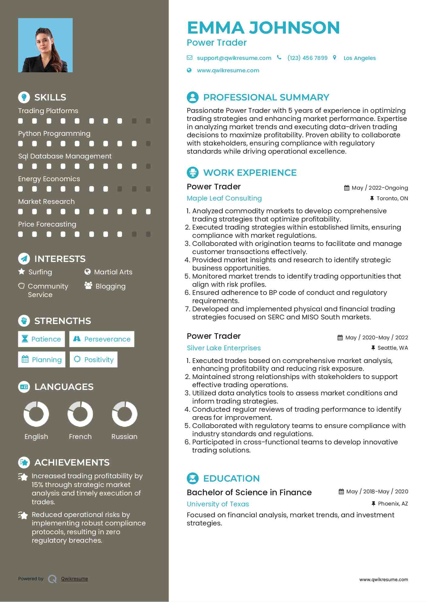 Power Trader Resume Model