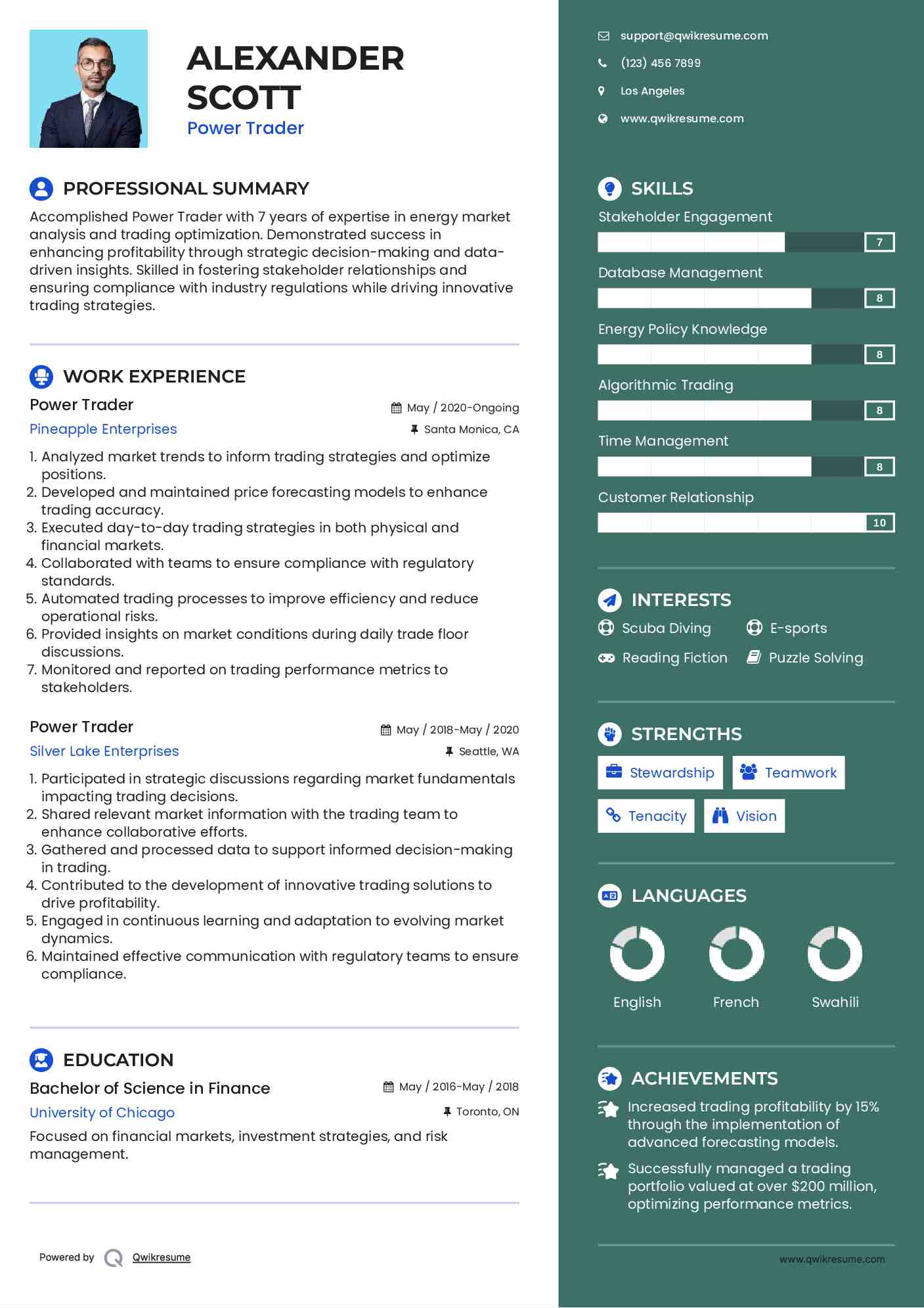 Power Trader Resume Example
