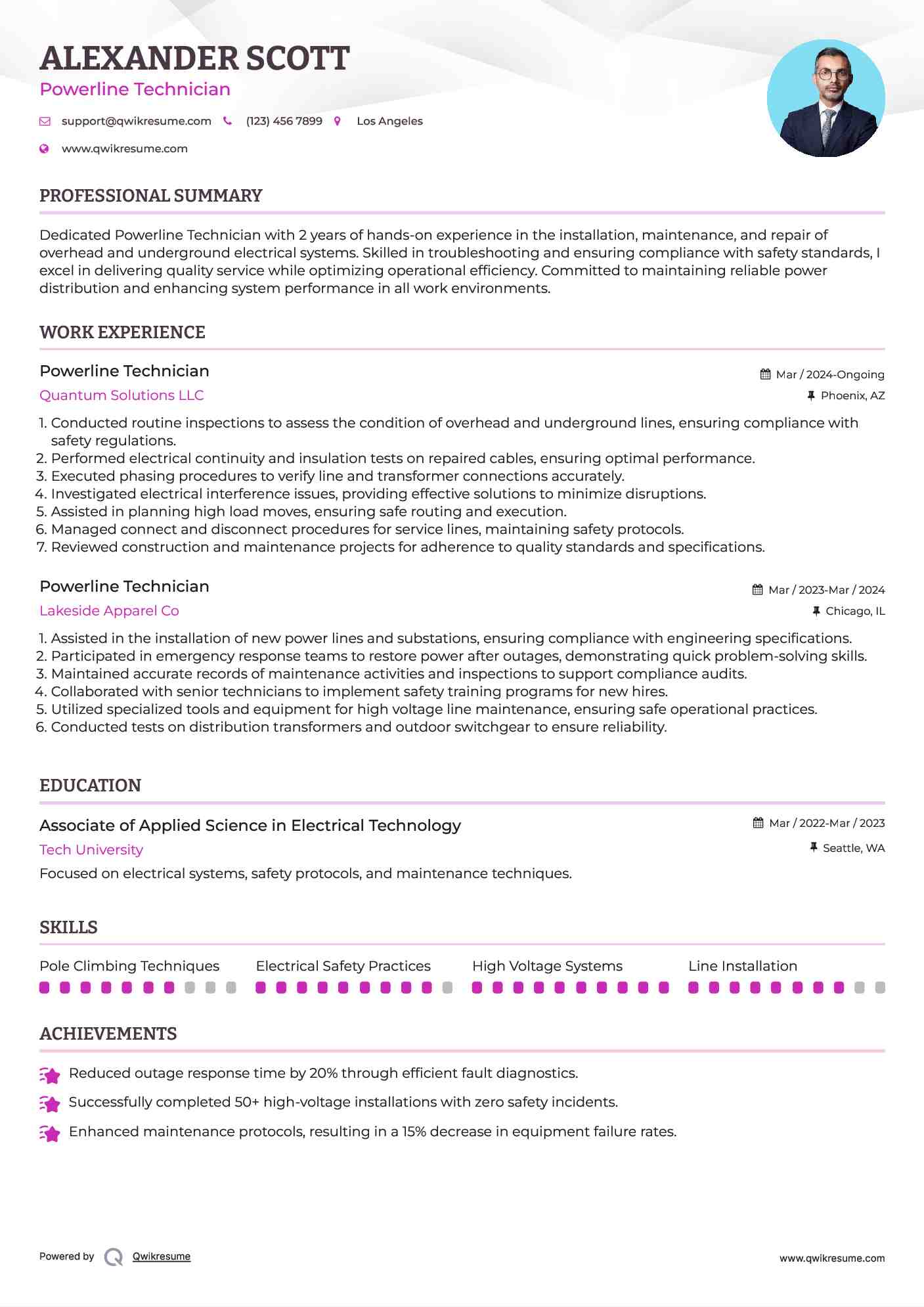 Powerline Technician Resume Sample