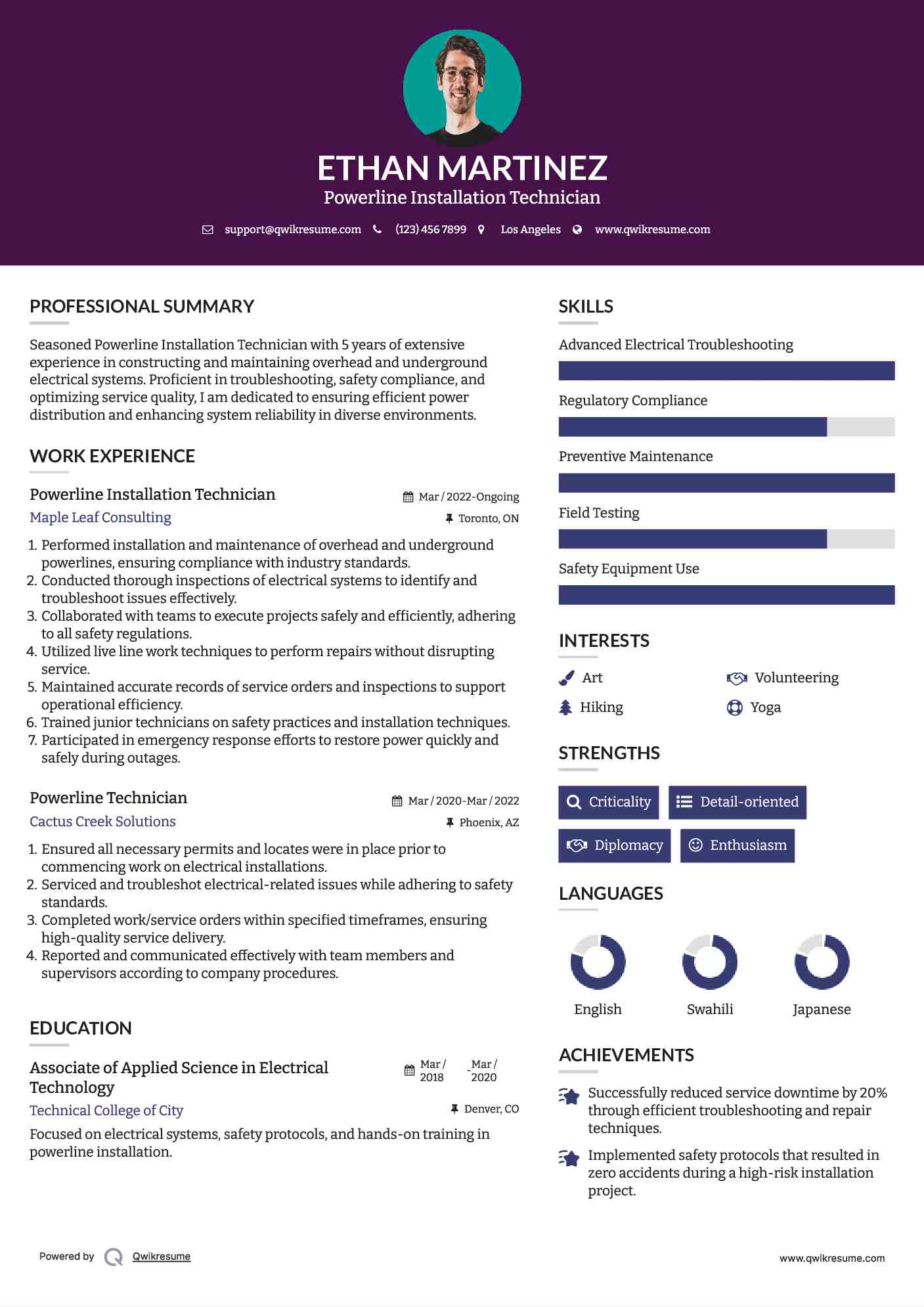 Powerline Installation Technician Resume Template