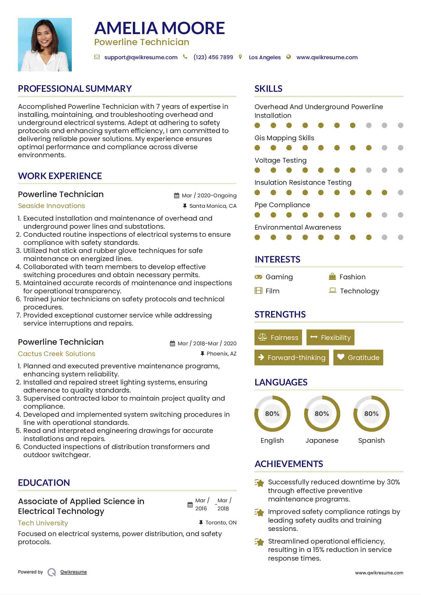 Powerline Technician Resume Sample