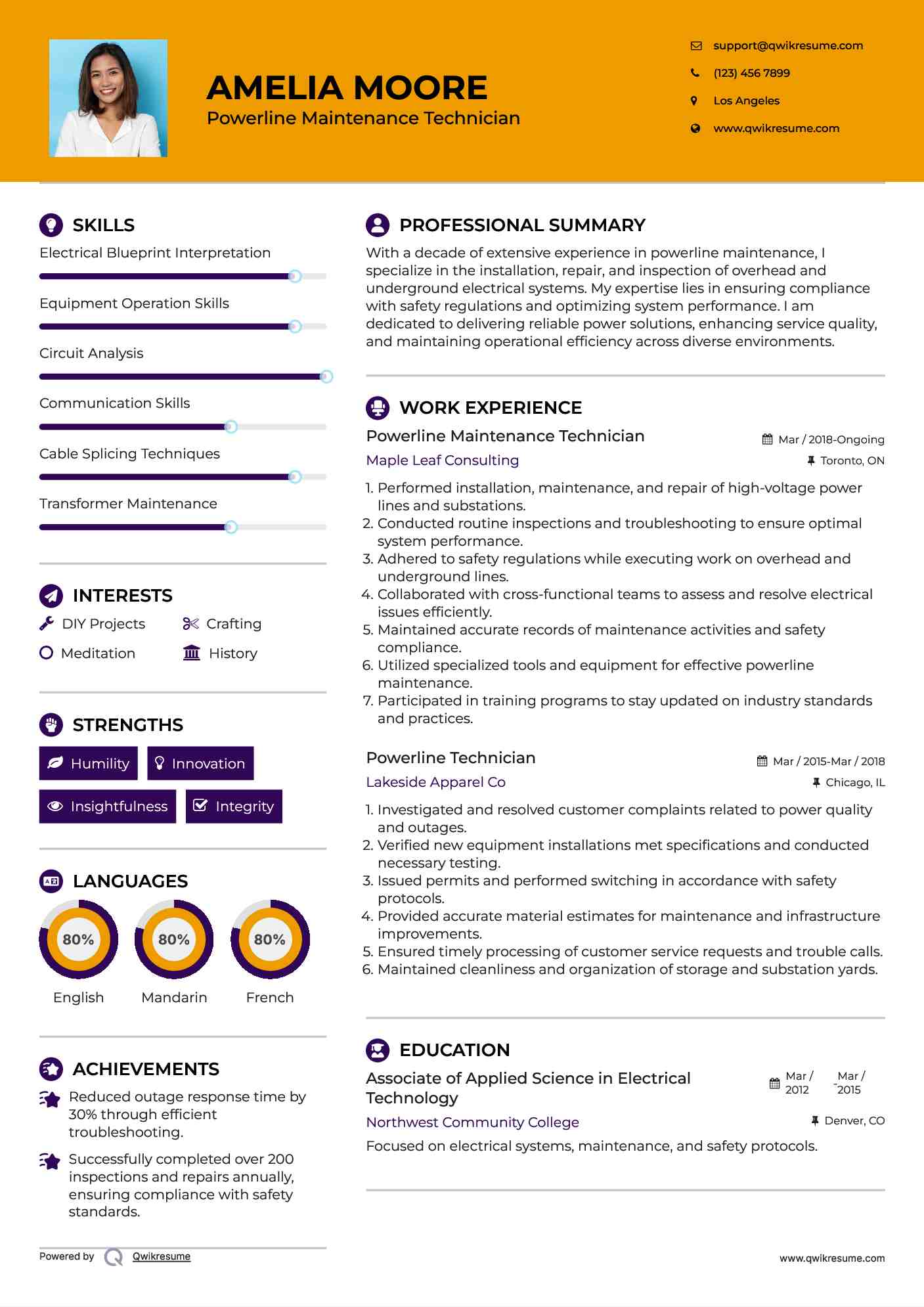 Powerline Maintenance Technician Resume Sample