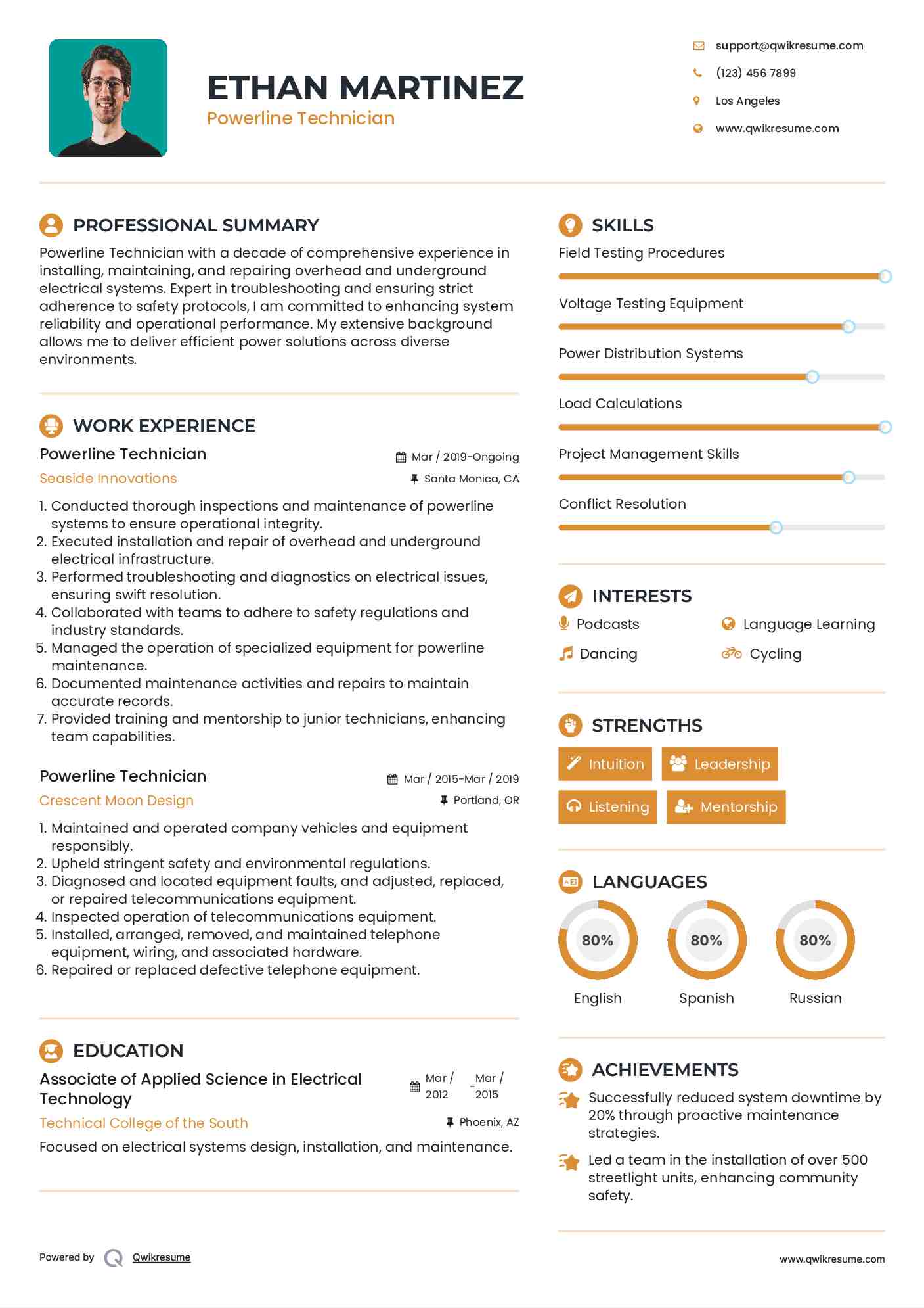 Powerline Technician Resume Model