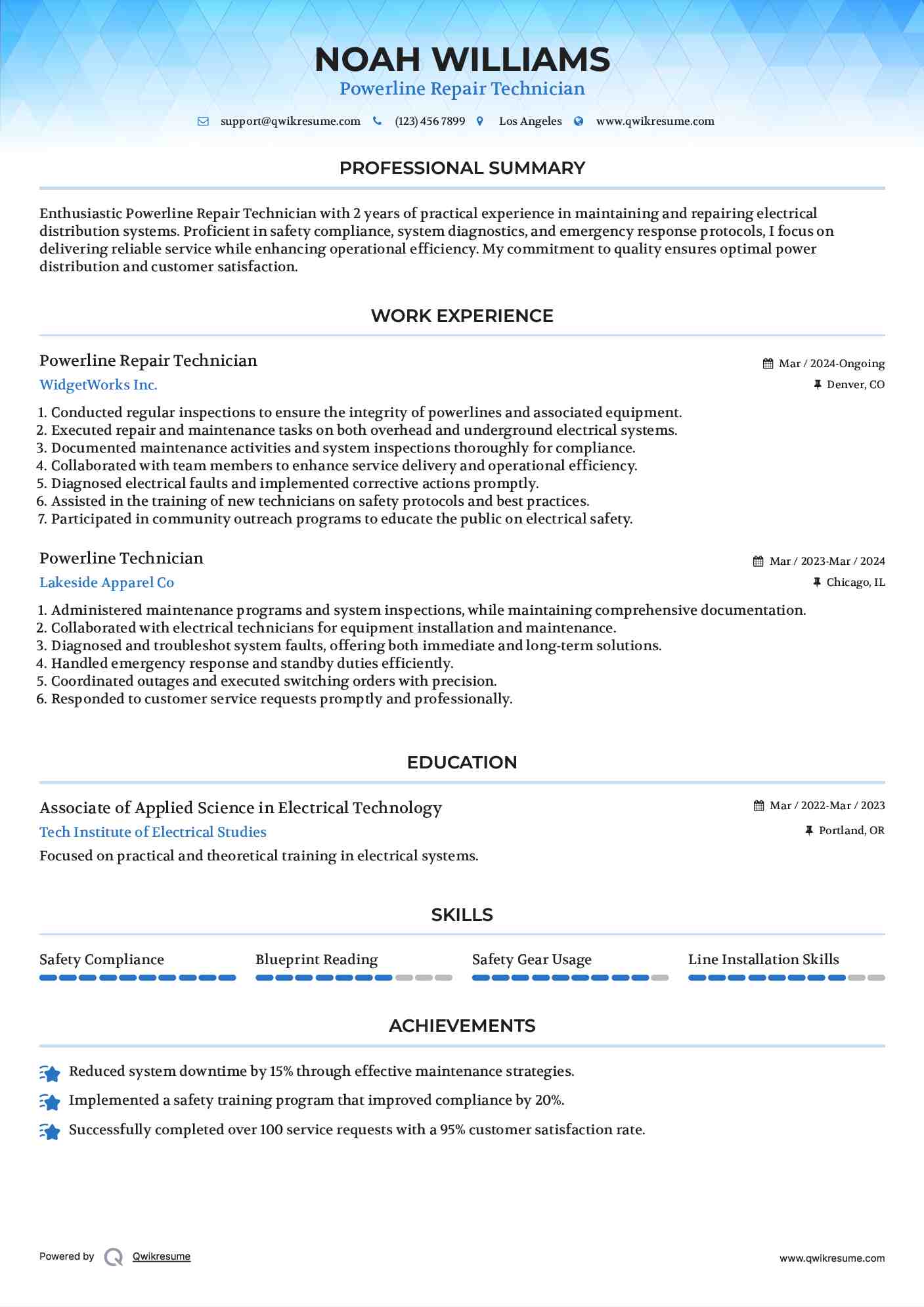 Powerline Repair Technician Resume Template