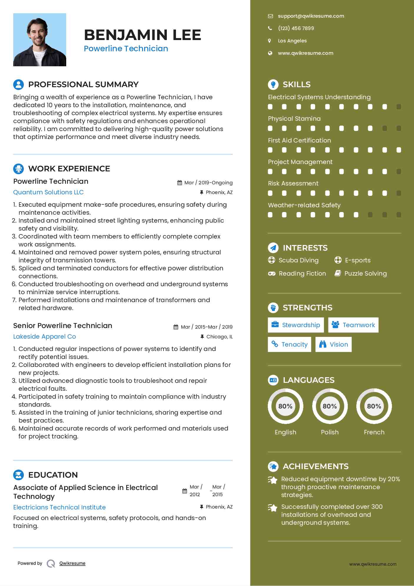 Powerline Technician Resume Model