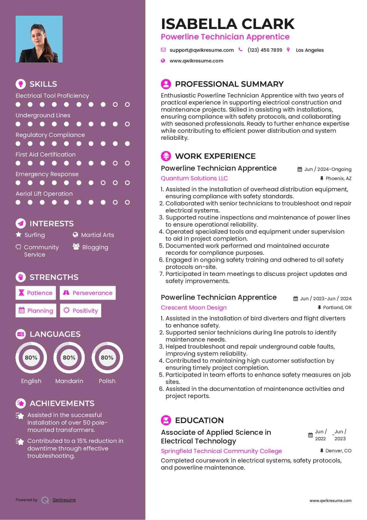 Powerline Technician Apprentice Resume Template