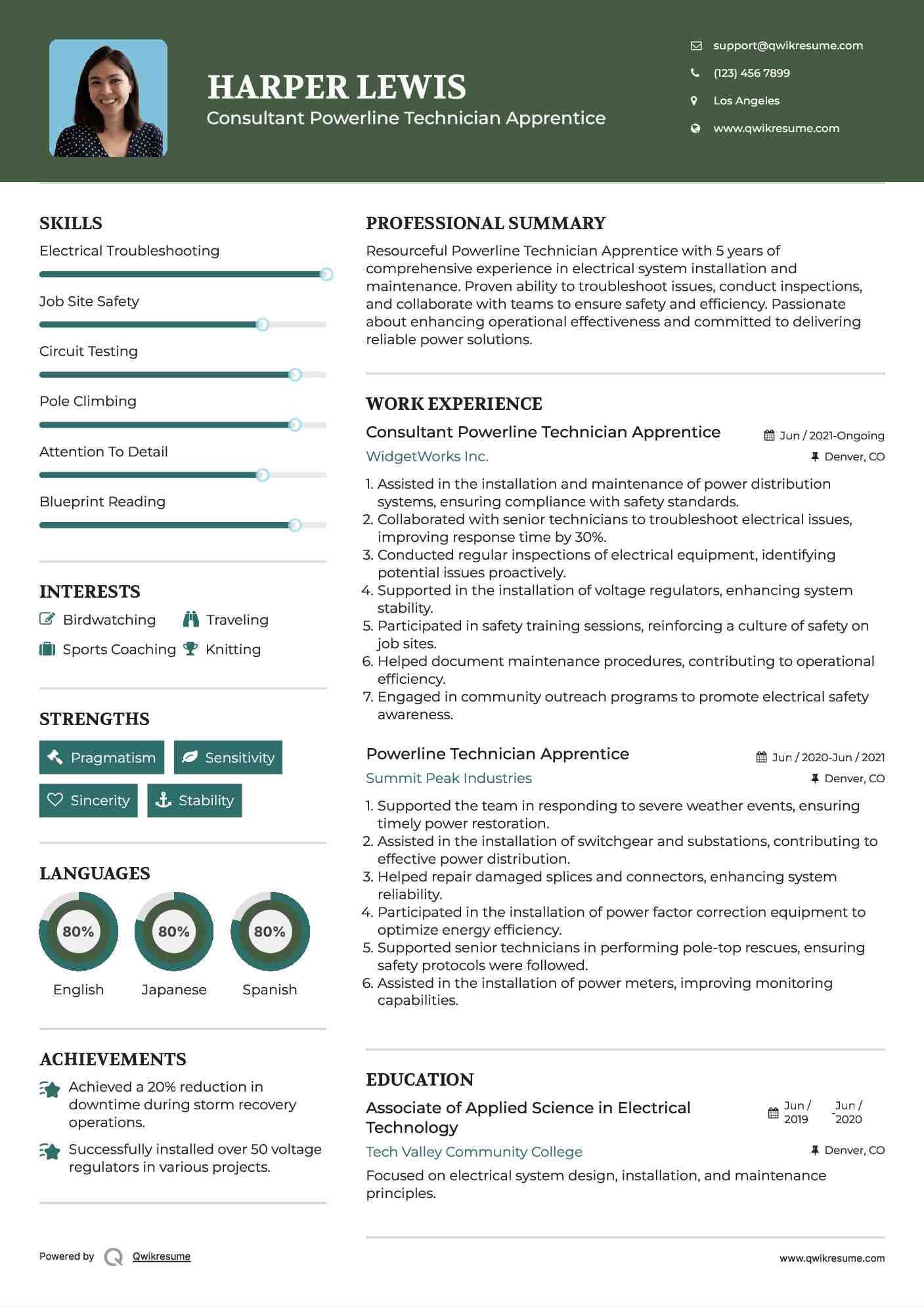 Consultant Powerline Technician Apprentice Resume Model